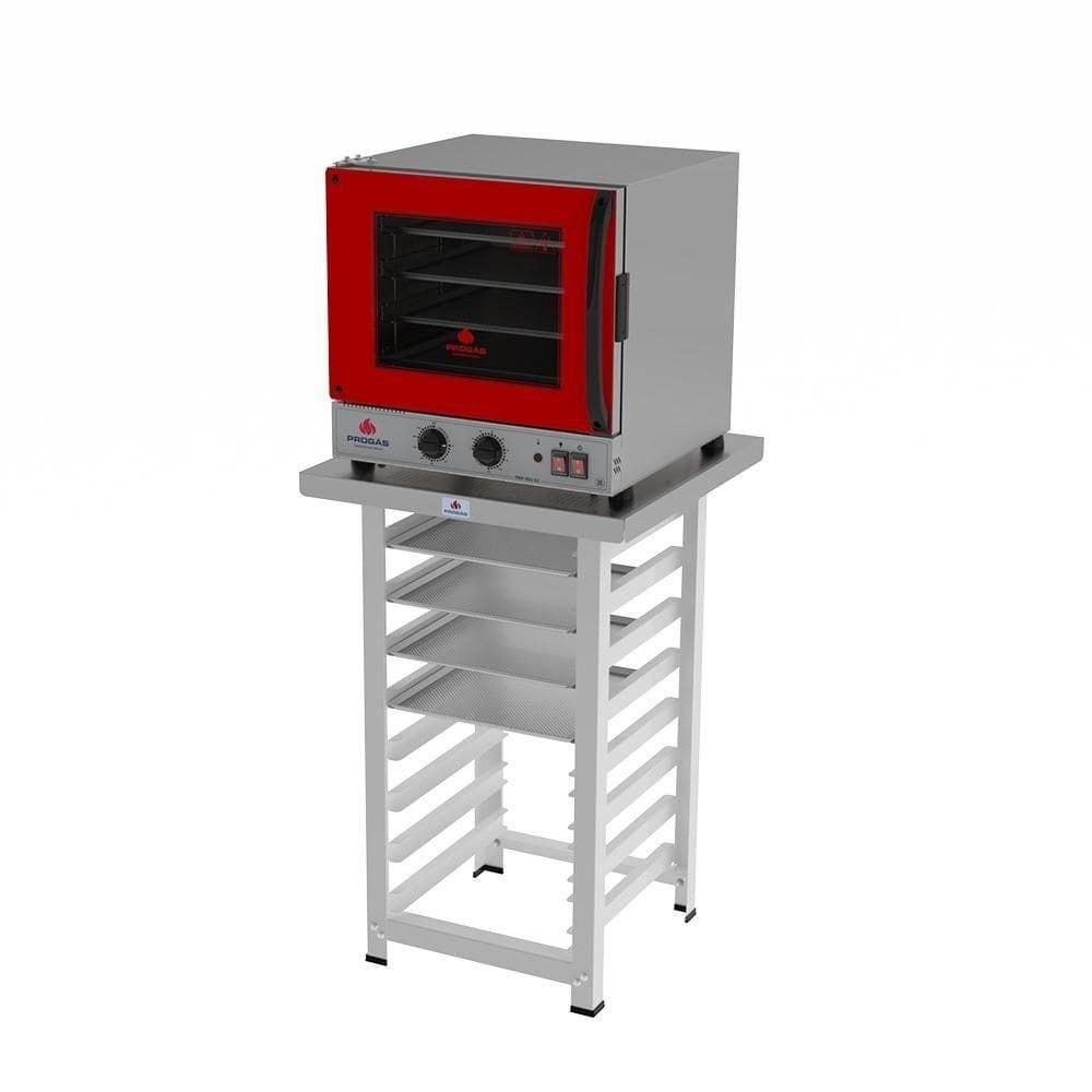 Forno Turbo Prp-004 G2 220V Vermelho + Bancada Mes-004 Progás + 4 Assadeiras Cimapi 220V