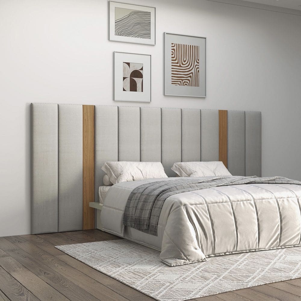 Cabeceira Estofada Queen Reta TW195 Freijó Linho Cinza Claro J18 Dalla Costa