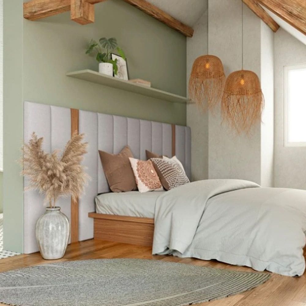 Cabeceira Estofada King Reta TW196 Freijó Linho Cinza Claro J18 Dalla Costa