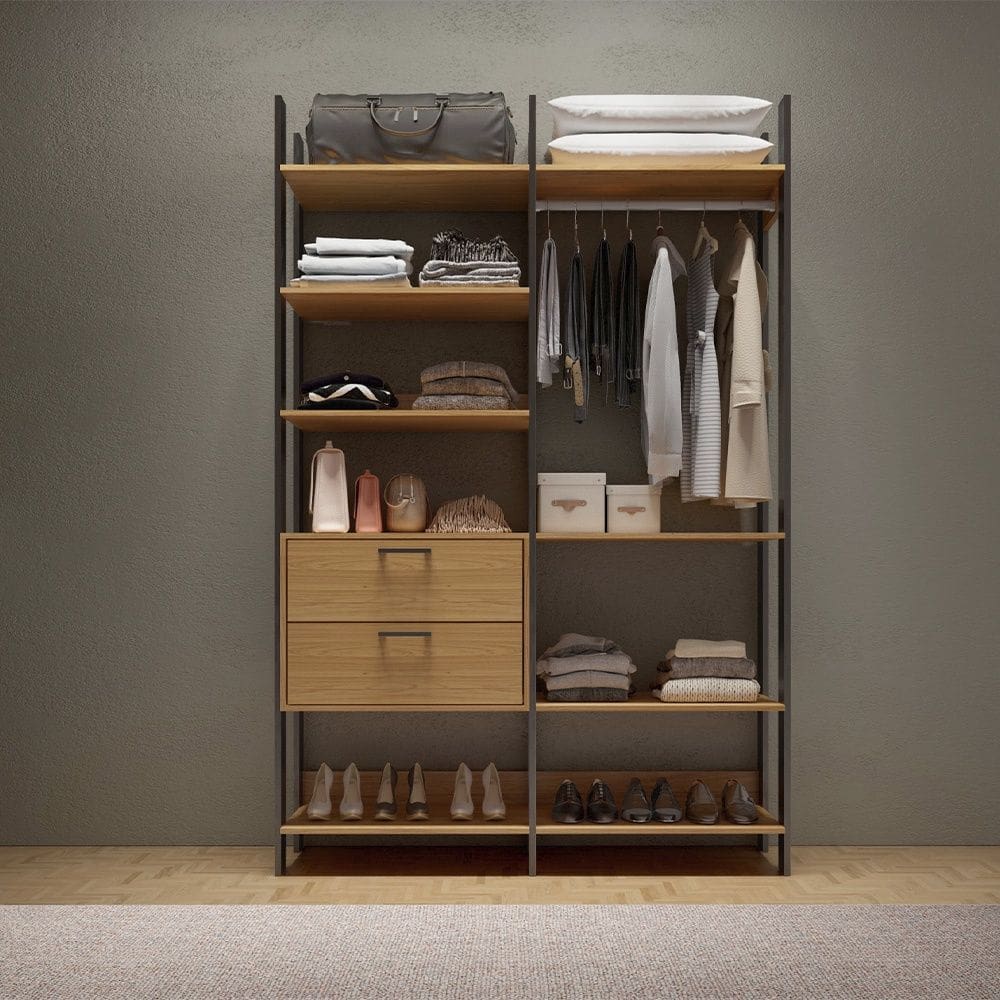 Closet 2 Torres 2 Gavetas Industrial TW403 Freijó Preto Fosco Dalla Costa