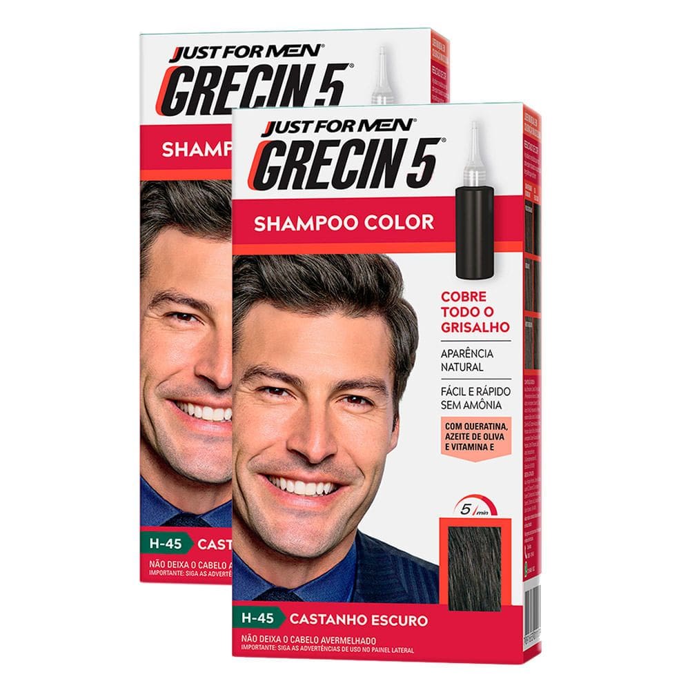 Kit 2 Grecin 5 Shampoo Color Tonalizante Castanho Escuro 60ml