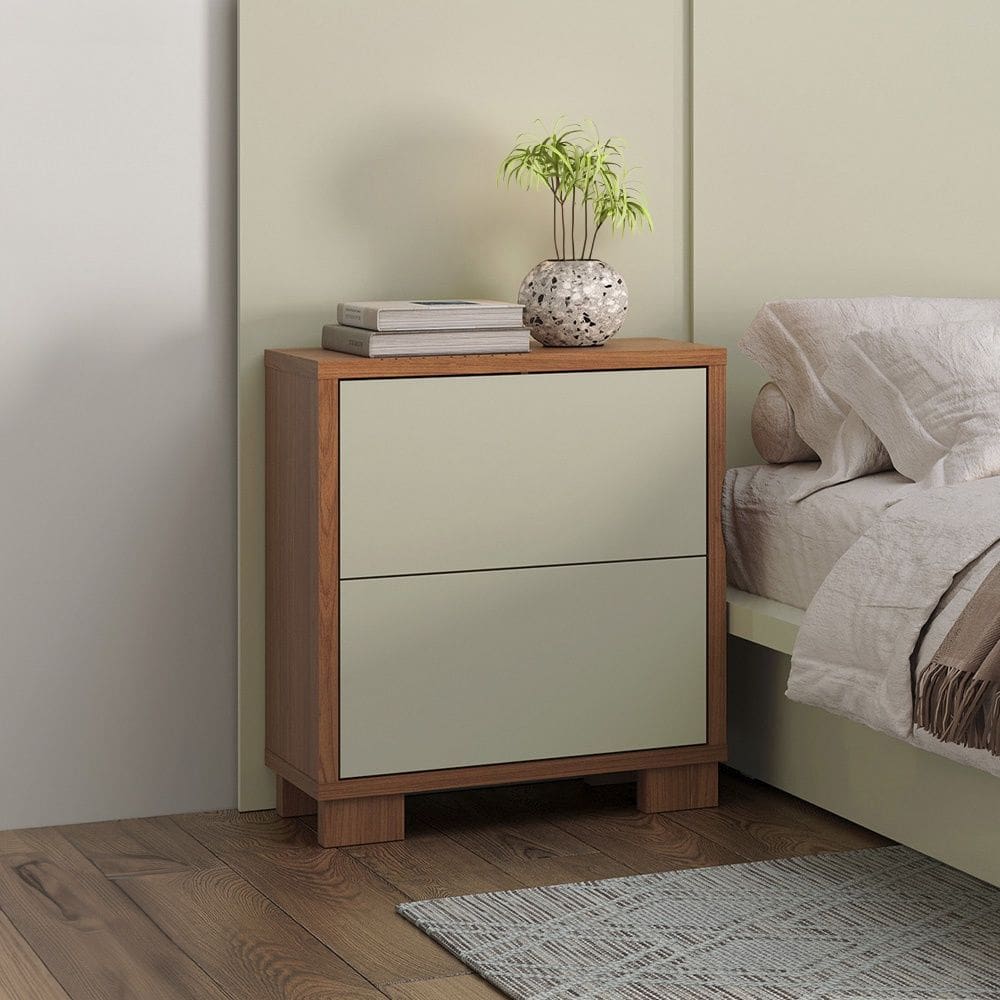 Mesa Cabeceira 2 Gavetas TW55 Freijó Off White Dalla Costa