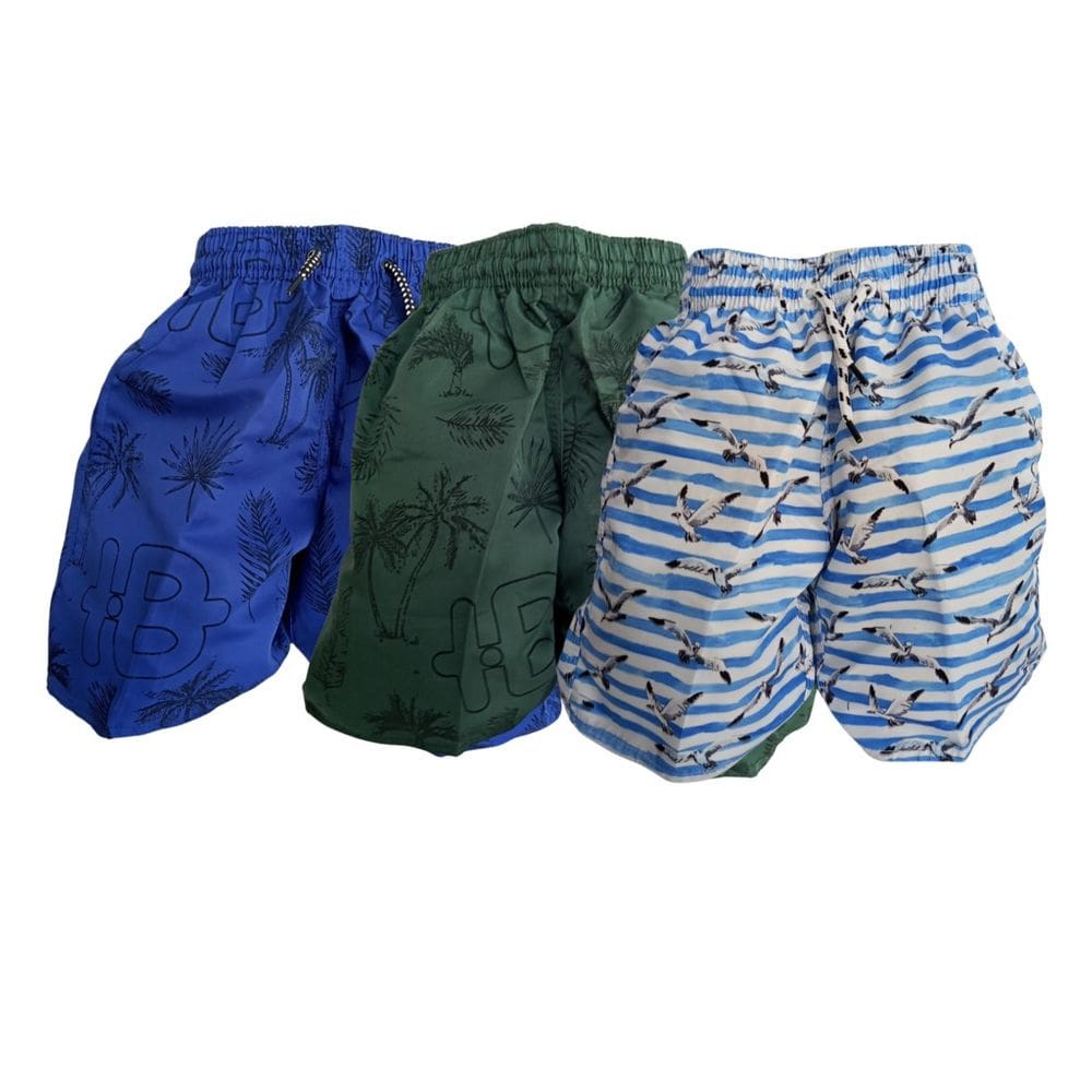 Kit 03 Shorts Infantil Masculino Bermuda Moda Praia em Poliéster - Diversão e Conforto para os Pequenos