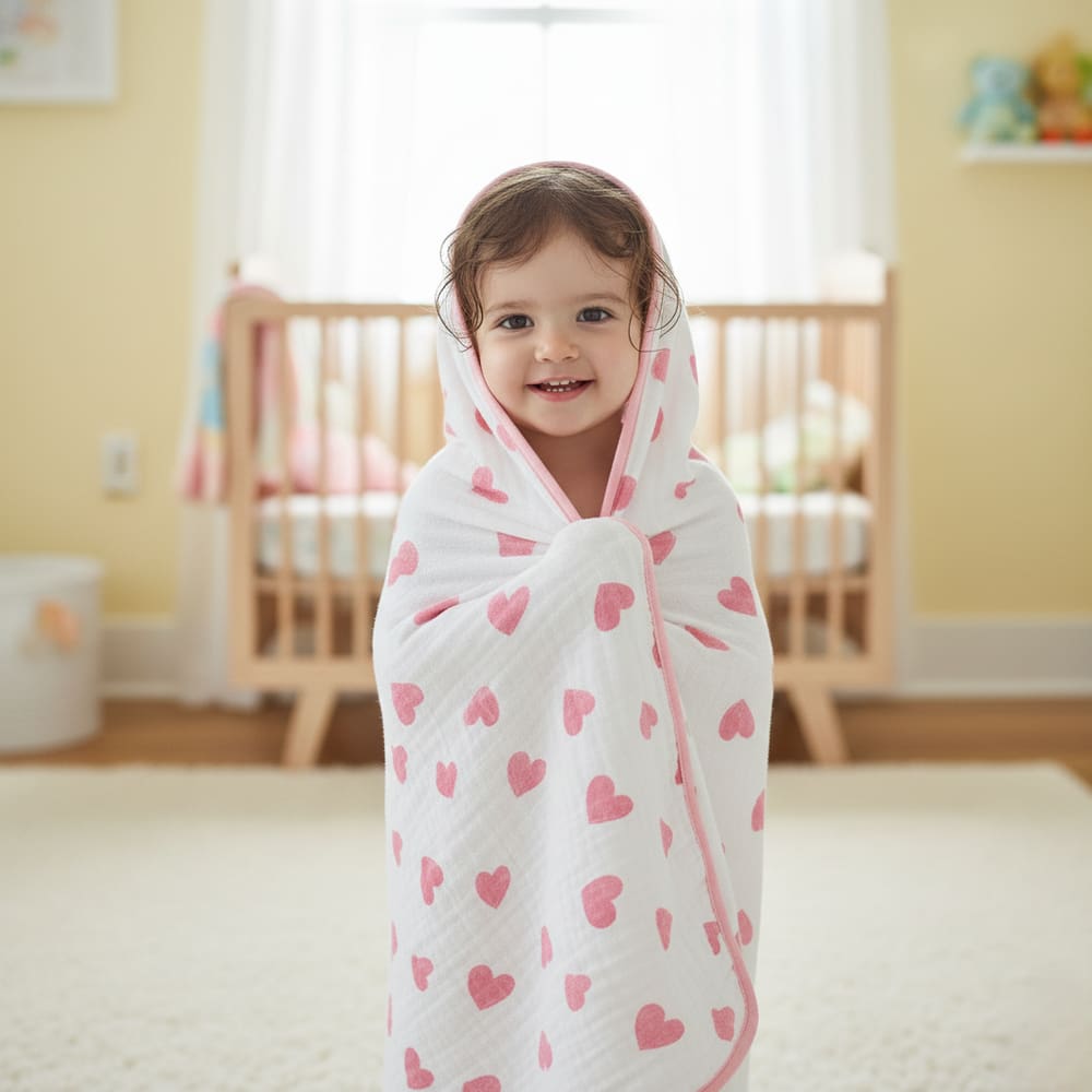 Kit Toalha de Banho Soft Infantil com Capuz 70cm x 70cm + 3 Pano de Boca Bebe Menina Babete Antialérgico Macio