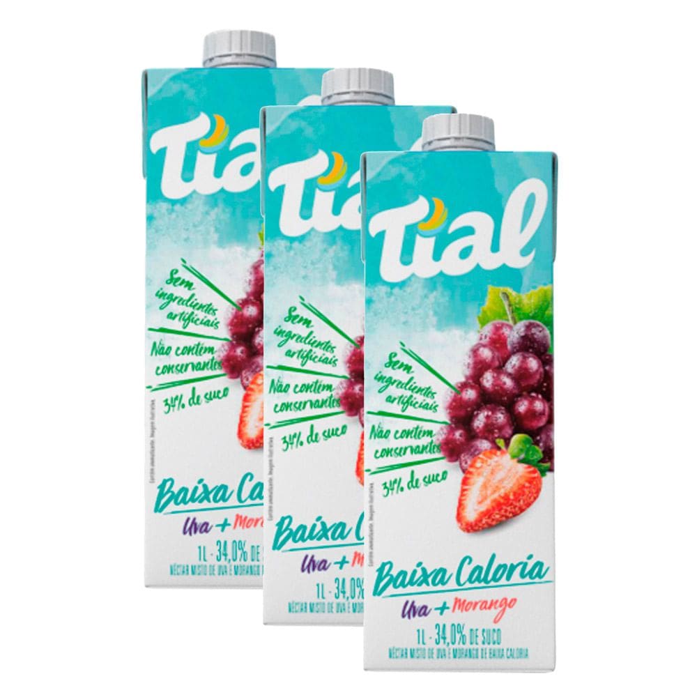 Kit 3 Suco Tial Néctar Misto Uva e Morango de Baixa Caloria 1 Litro