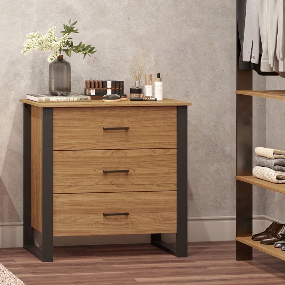 Cômoda Industrial 3 Gavetas F38 Freijó Preto Fosco Dalla Costa