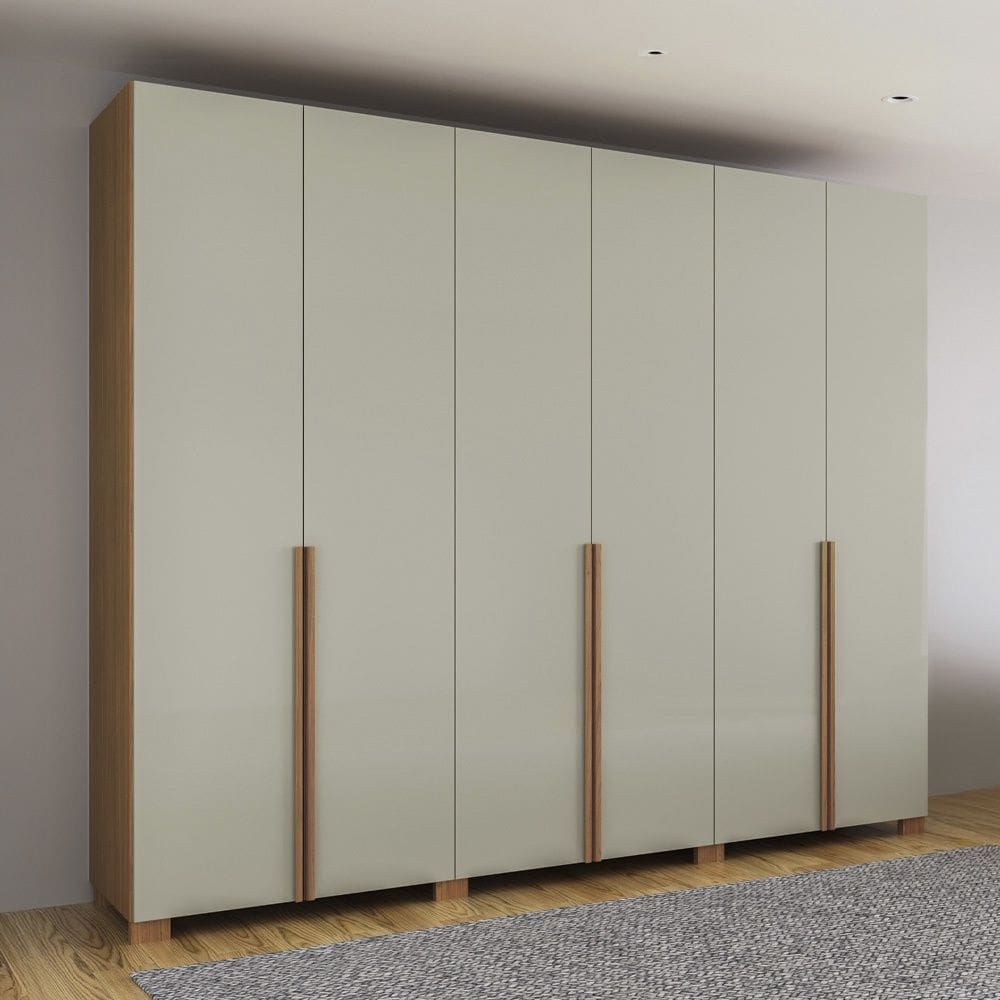 Guarda Roupa Roupeiro 270cm 6 Portas e 4 Gavetas Internas W206 Freijó Off White Dalla Costa