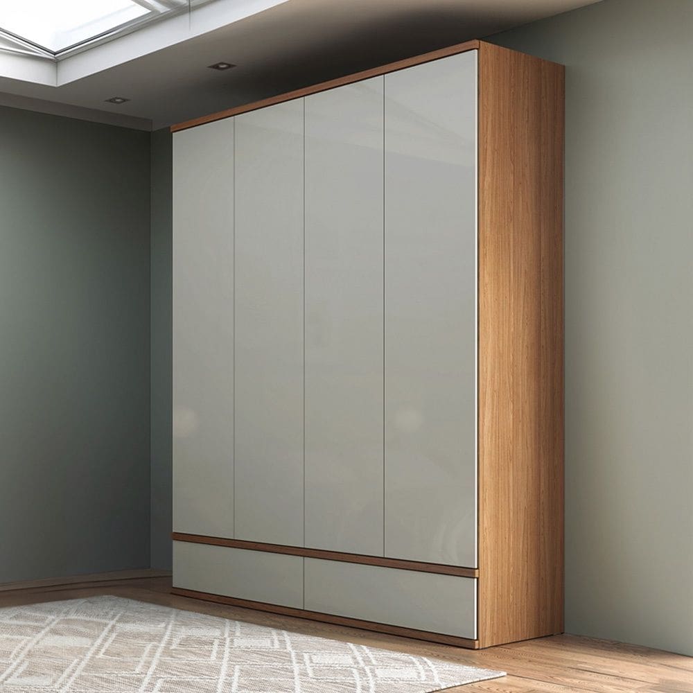 Guarda Roupa Roupeiro 4 Portas 4 Gavetas 6 Prateleiras W320 Freijó Off White Dalla Costa