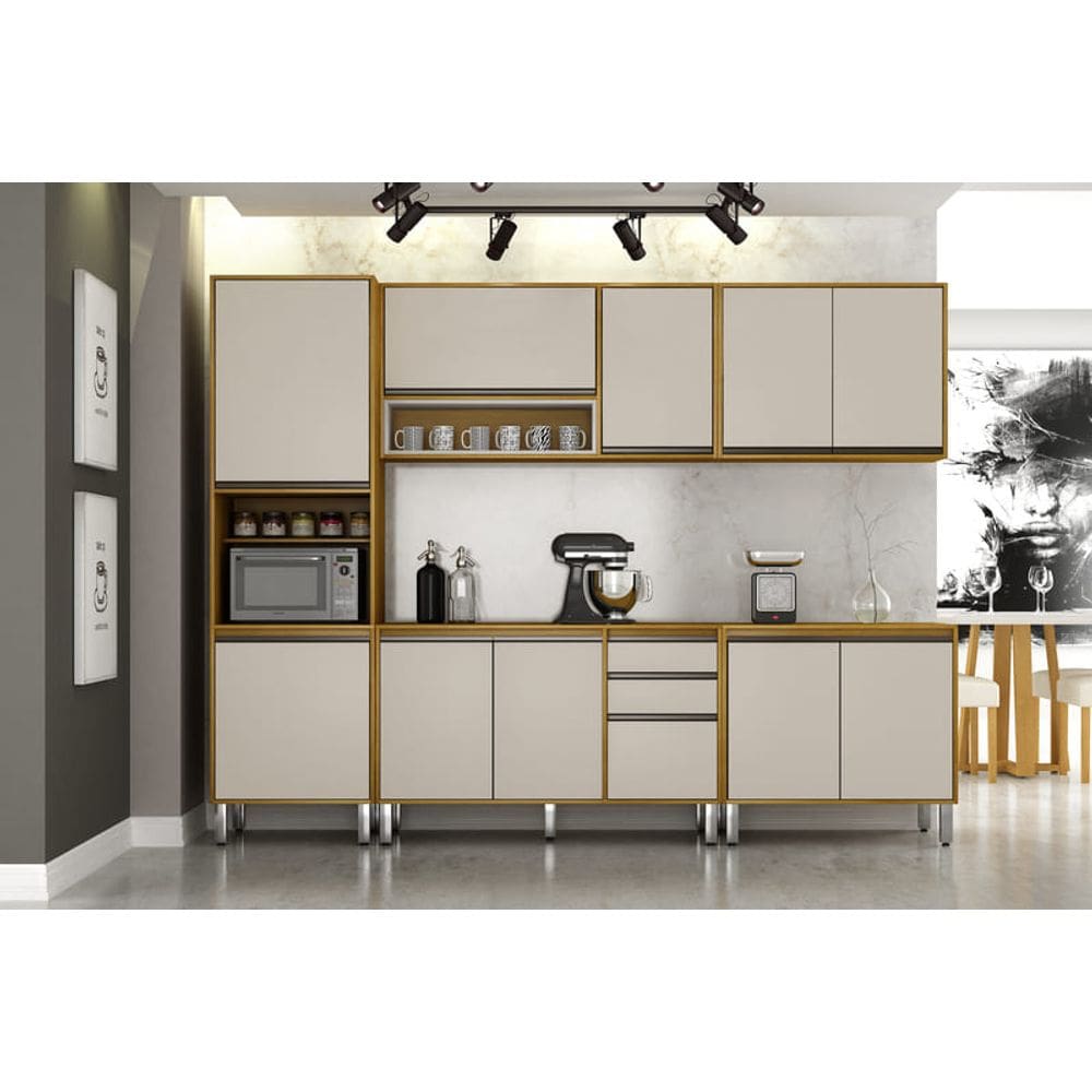 Cozinha 5 Peças 11 Portas - Eduarda-Cinamomo/Off- CHF Móveis