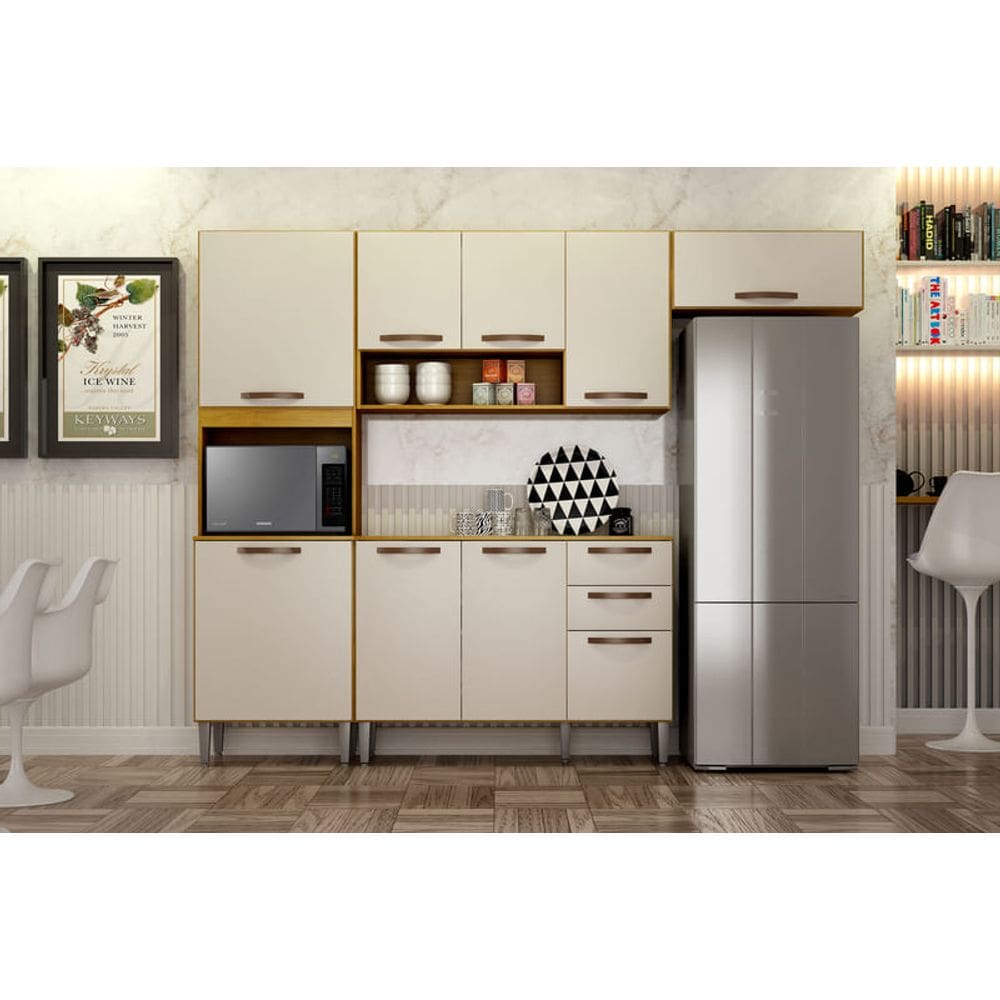 Cozinha 4 Peças 9 Portas - Maísa-Cinamomo/Off - CHF Móveis