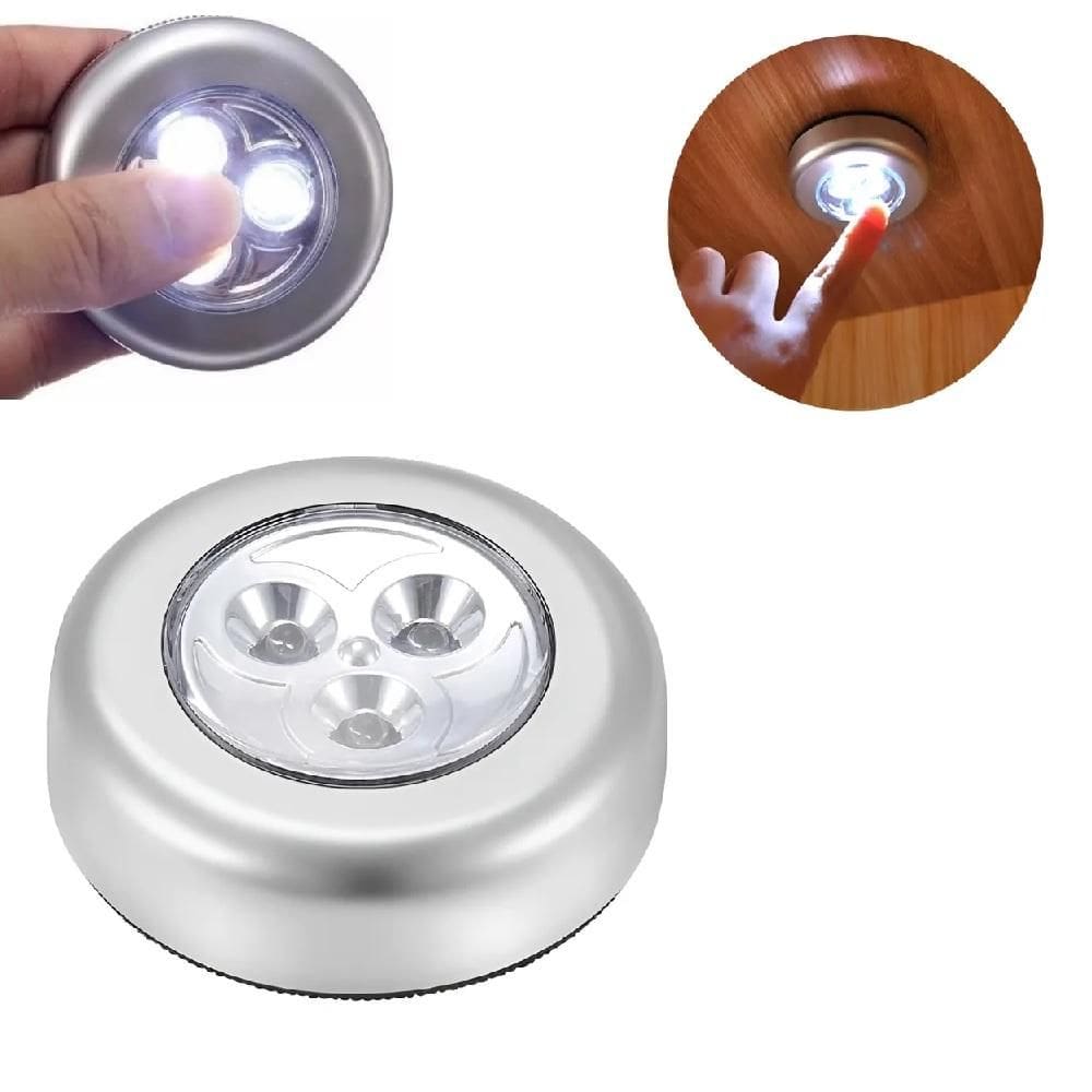 Luminaria Toque 3 Leds Abajur Sem Fio Bancada Closet Guarda Roupa Luz Leitura Quarto Bebe Touch Super Potente Com Adesiv