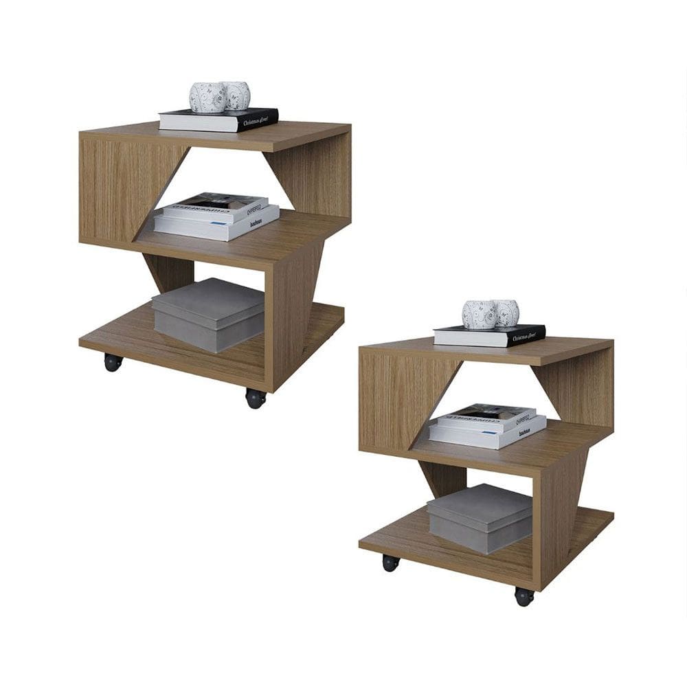 Kit com 2 Mesa de Cabeceira Spin para Quarto Casal Poquema