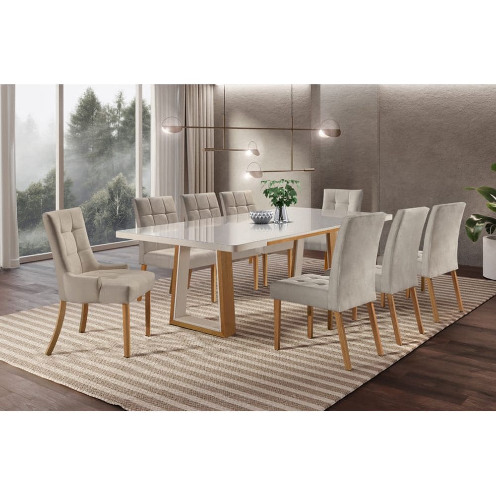 Sala de Jantar Madeira Maciça 8 cadeiras 2,20 Real Requinte