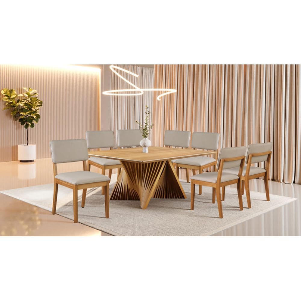 Sala de Jantar Madeira Maciça 8Cad 1,5x1,5m Azaleia Harmonia