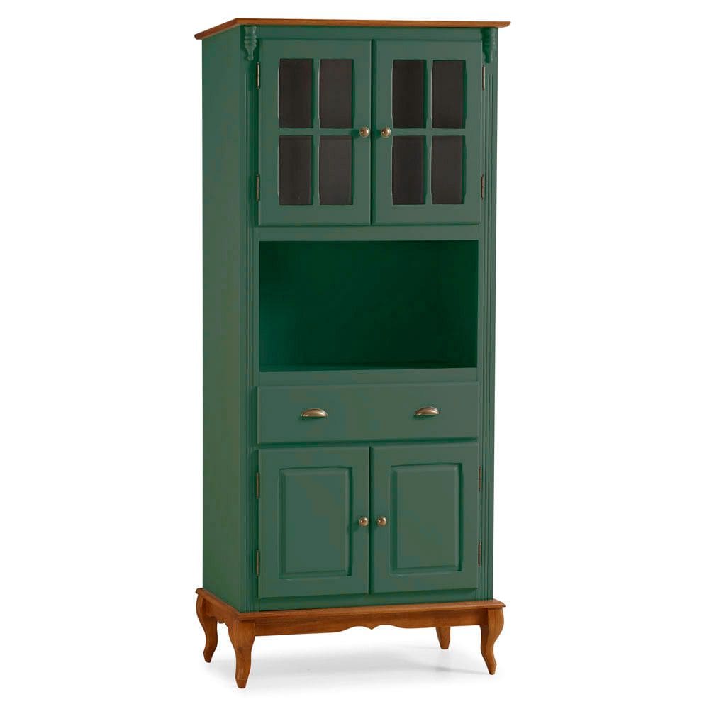 Cristaleira 4 Portas 3 Prateleiras e 1 Gaveta e Nicho 60810 Hannover Linz Móveis - Verde Musgo/Imbuia Glazer