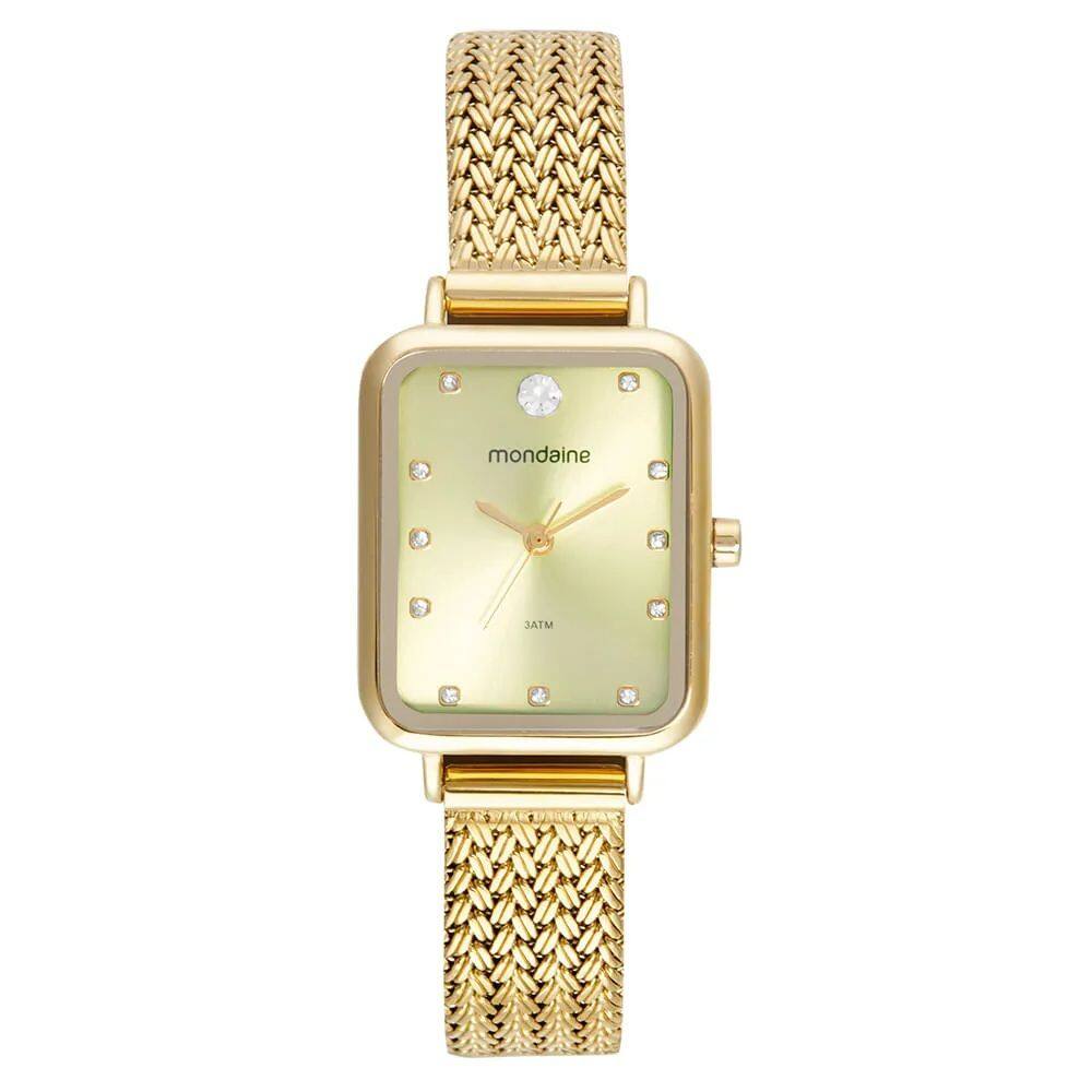 Relógio Mondaine Feminino Quadrado Cristais Dourado 32744LPMVDE1