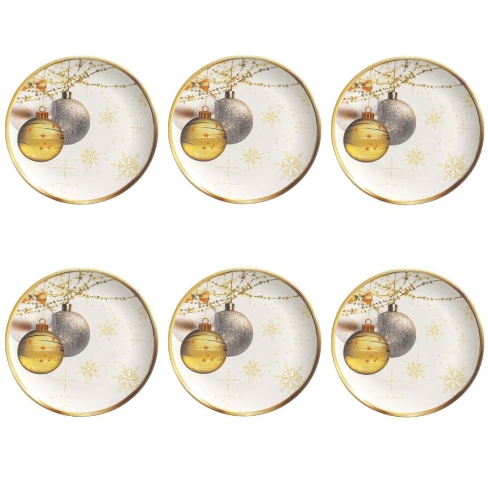 Conjunto de Pratos de Sobremesa 06 Peças Natal Noite Dourada Porto Brasil