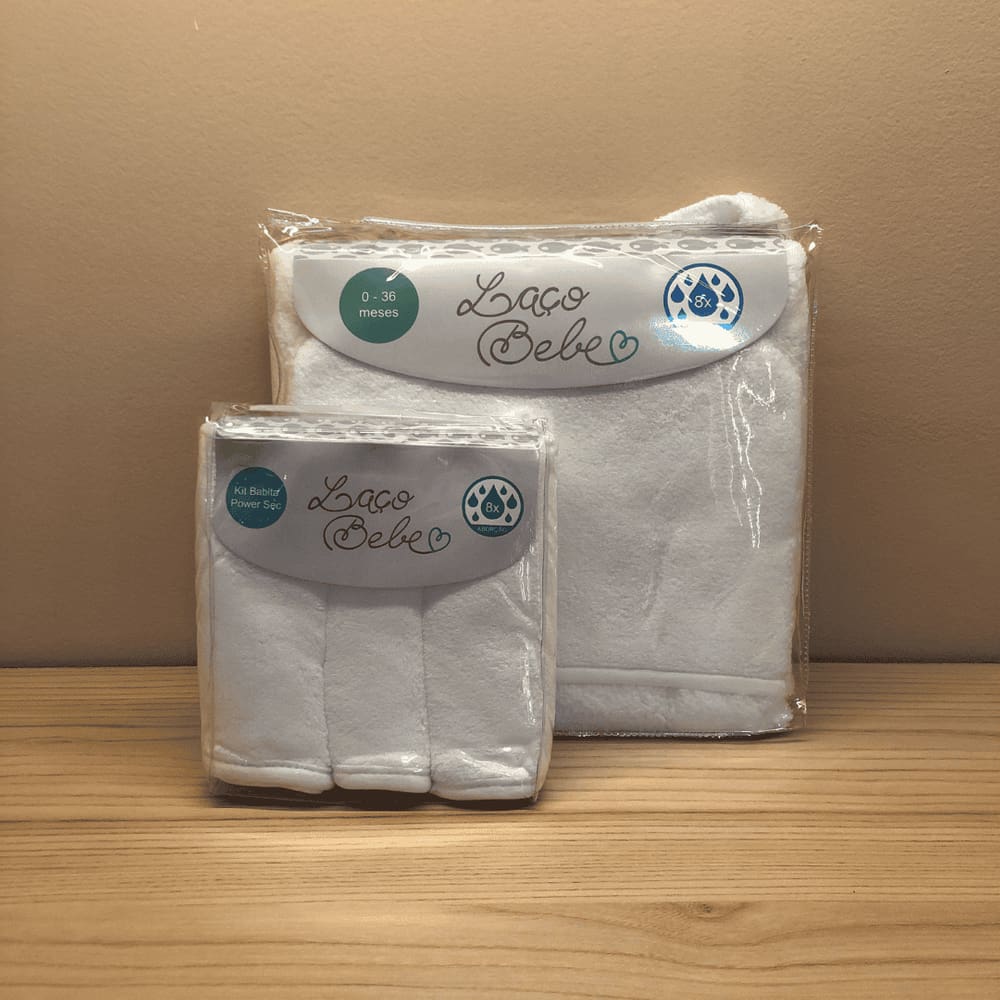 Kit Toalha de Banho e 3 Paninhos de Boca/Babitas Branco - Laço Bebê