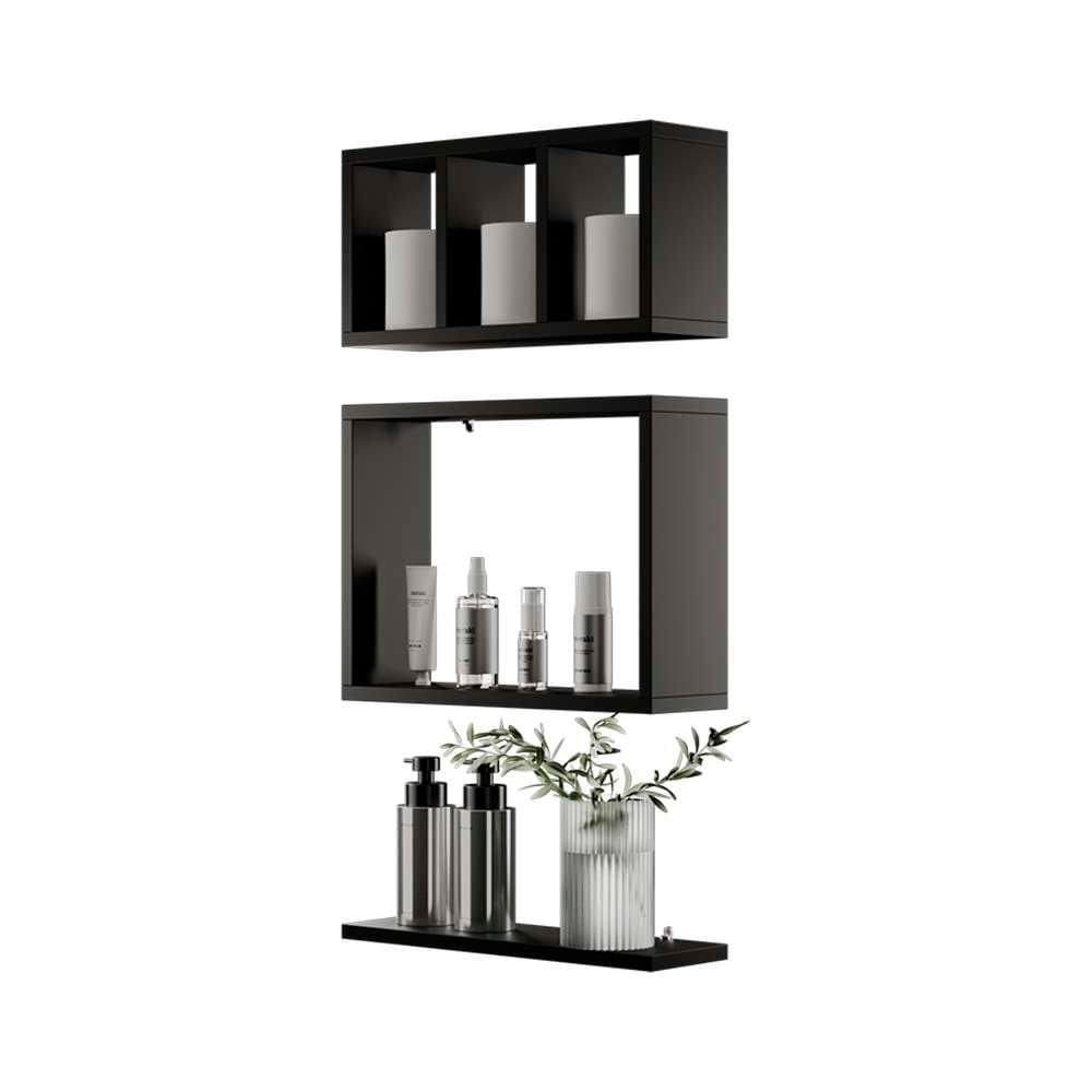 Kit Nichos Prateleiras Eze Para Banheiro Decorativo Preto