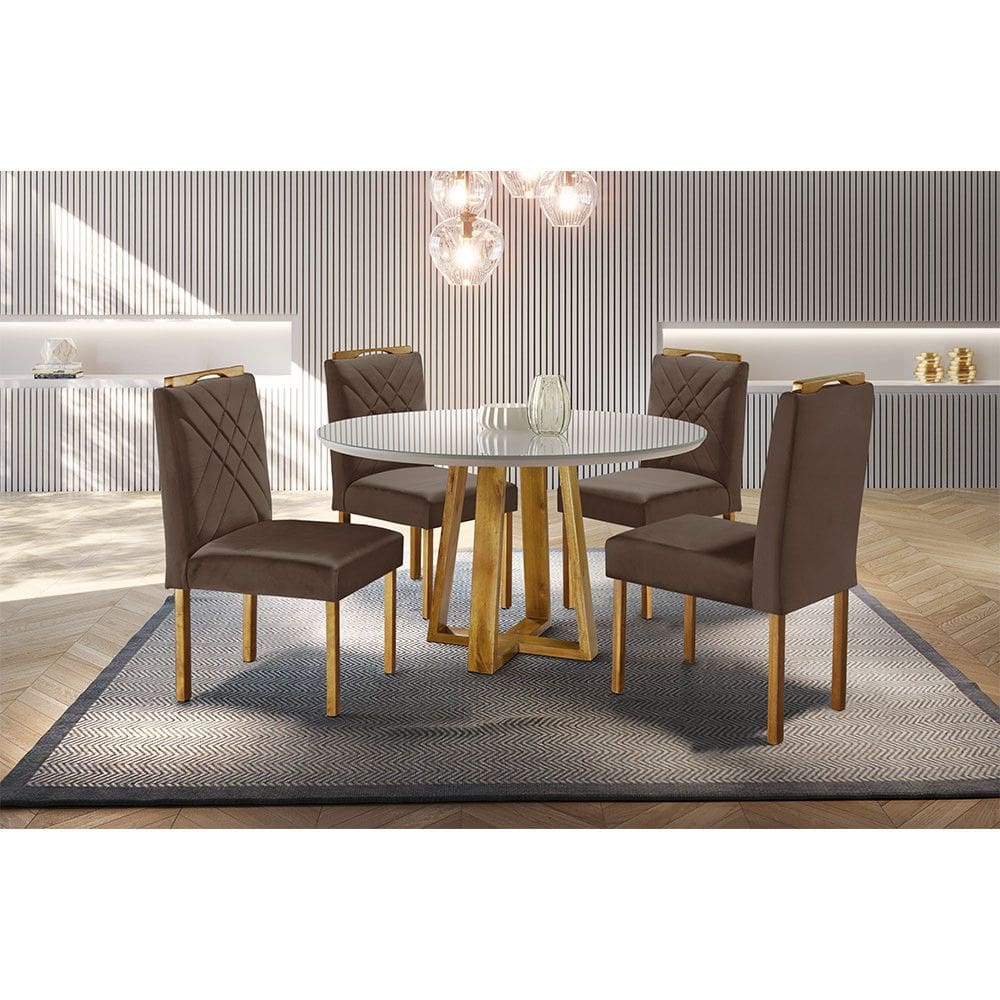 Conjunto Sala de Jantar Natalle 4 Lugares Mesa Redonda 1,2m com 4 Cadeiras Móveis Mundial