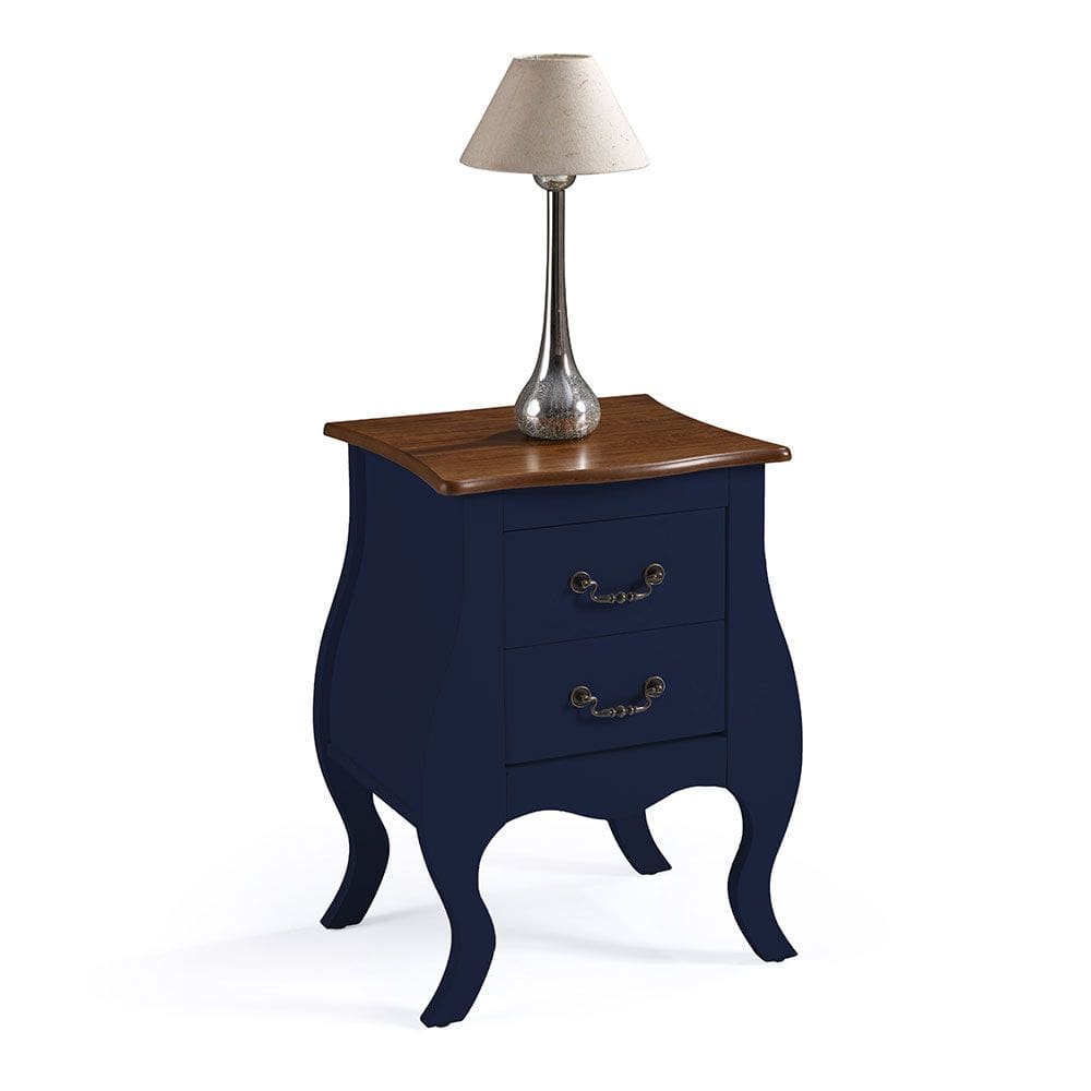 Mesa de Cabeceira Bombê com 2 Gavetas 1026 Linz Móveis - Azul Petróleo/Imbuia Glazer