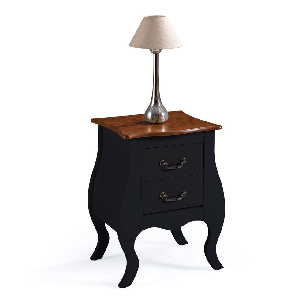Mesa de Cabeceira Bombê com 2 Gavetas 1026 Linz Móveis - Preto/Imbuia Glazer