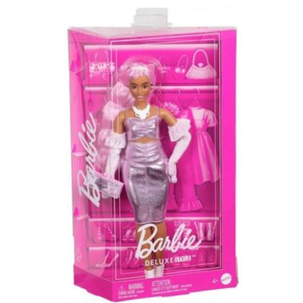 Barbie Deluxe Cabelo Rosa E Vestido Brilhante - Mattel Hyv25