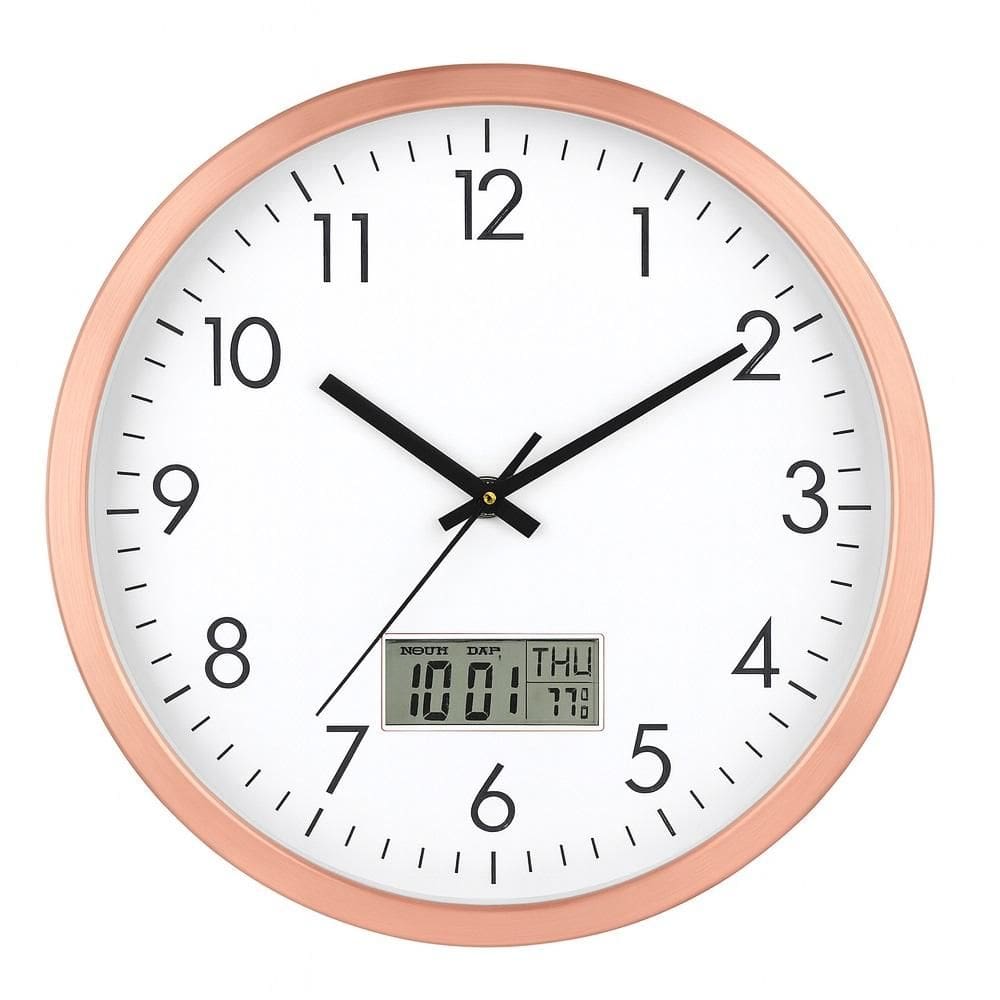 Relogio Parede Moderno 30Cm Calendario Digital Termometro Alarme Luxo Rose Gold