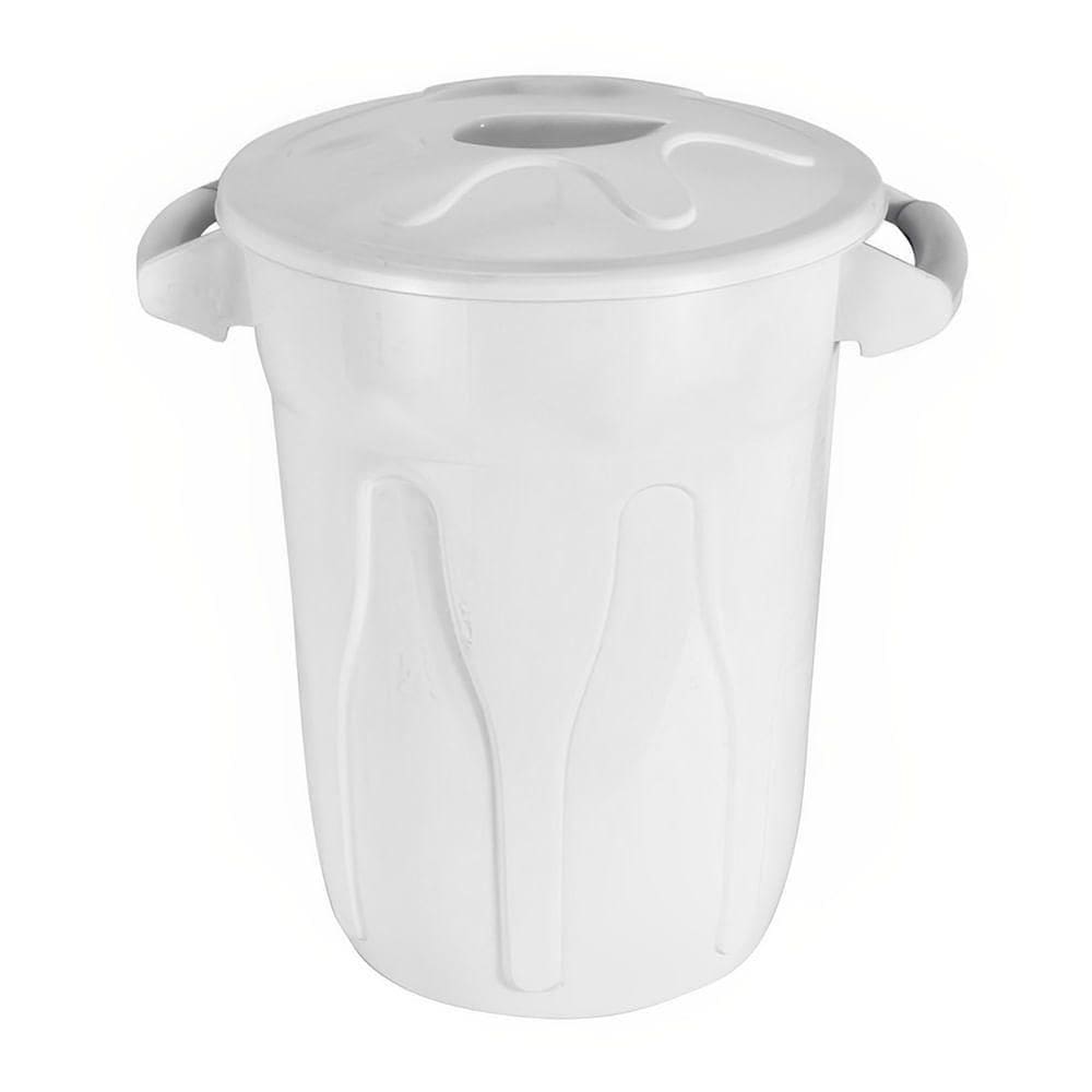 Cesto Plástico Com Tampa Branco 100 Litros 66cm - Cr100b - Jsn