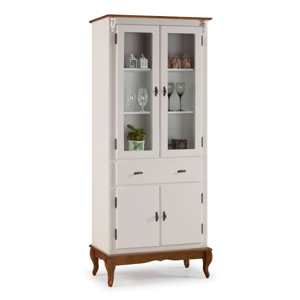 Cristaleira 4 Portas 2 Prateleiras 1 Gaveta e Pés Luiz XV 60308 Linz Móveis - Off White/Imbuia Glazer