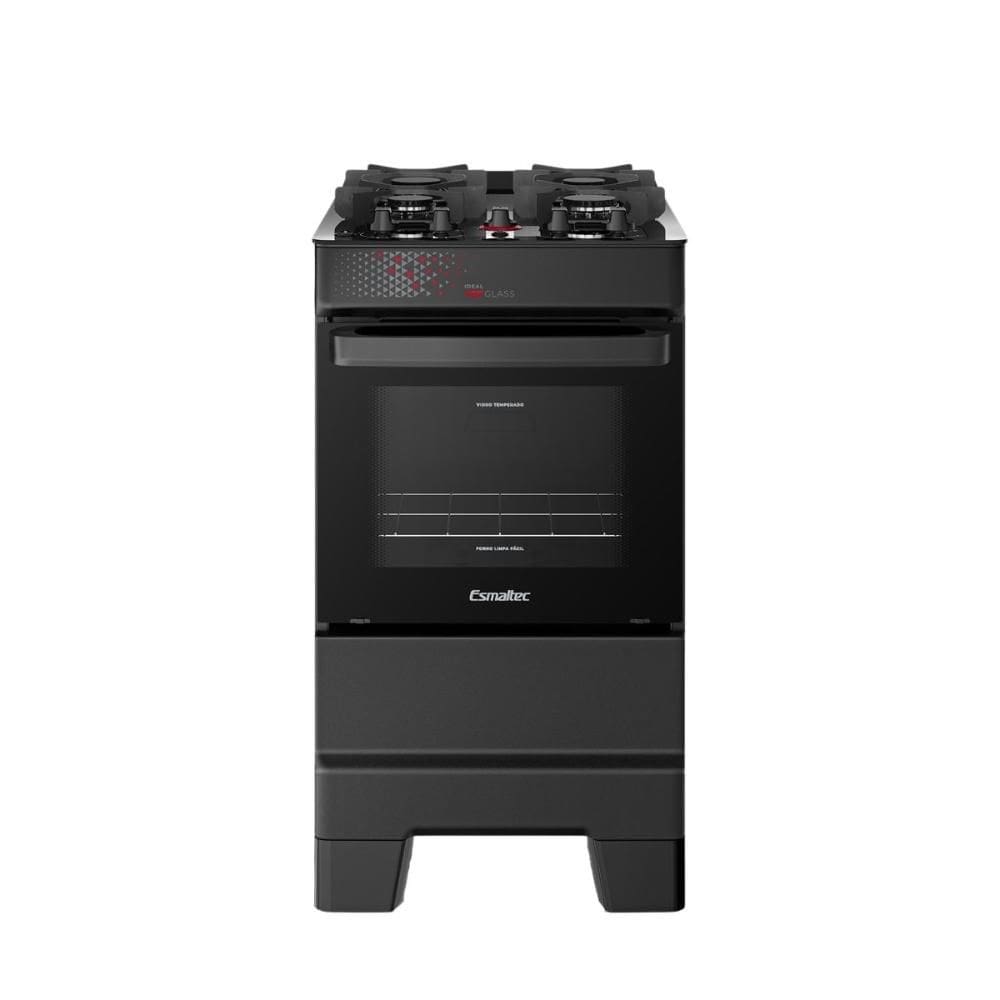 Fogão Esmaltec 4 Bocas Ideal Top Glass Mesa de Vidro Forno 50 Litros Preto T4VAP Bivolt