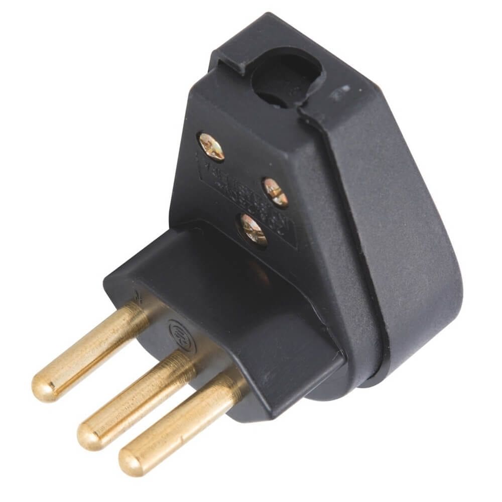 Plugue Angular Preto 2P+T de 20 Ampères e 250 Volts - 57401114 - TRAMONTINA