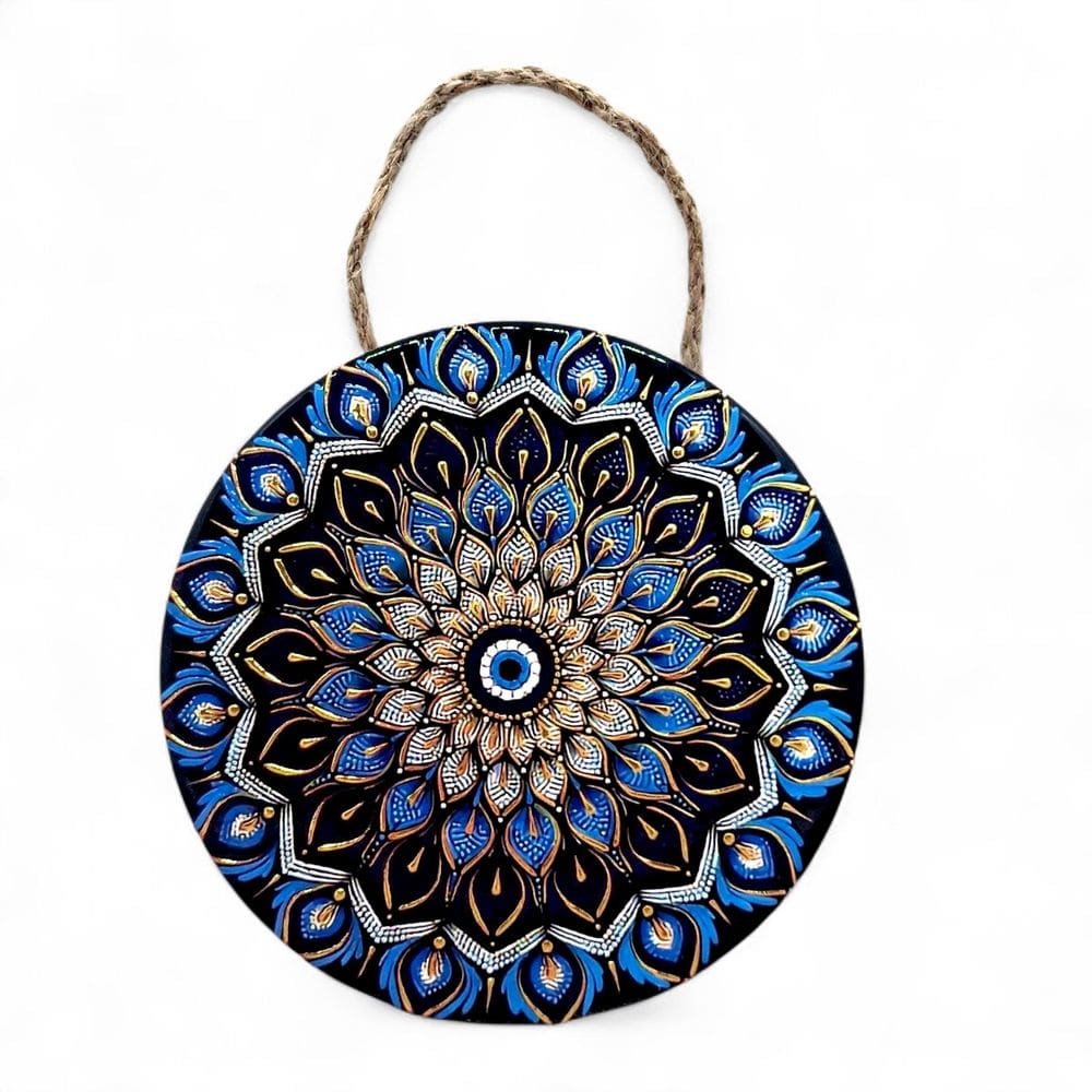 Enfeite de Parede Olho Grego Floral Detalhes em Dourado 22cm