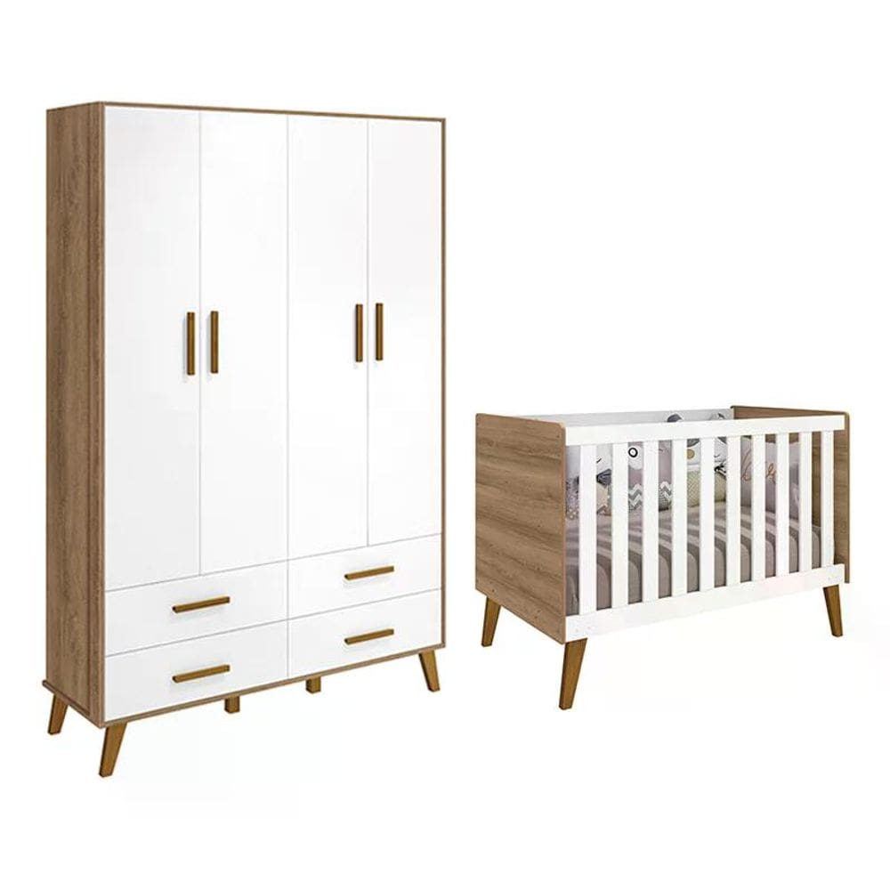 Quarto Infantil Retrô Ayla com Guarda Roupa e Berço - Reller Móveis