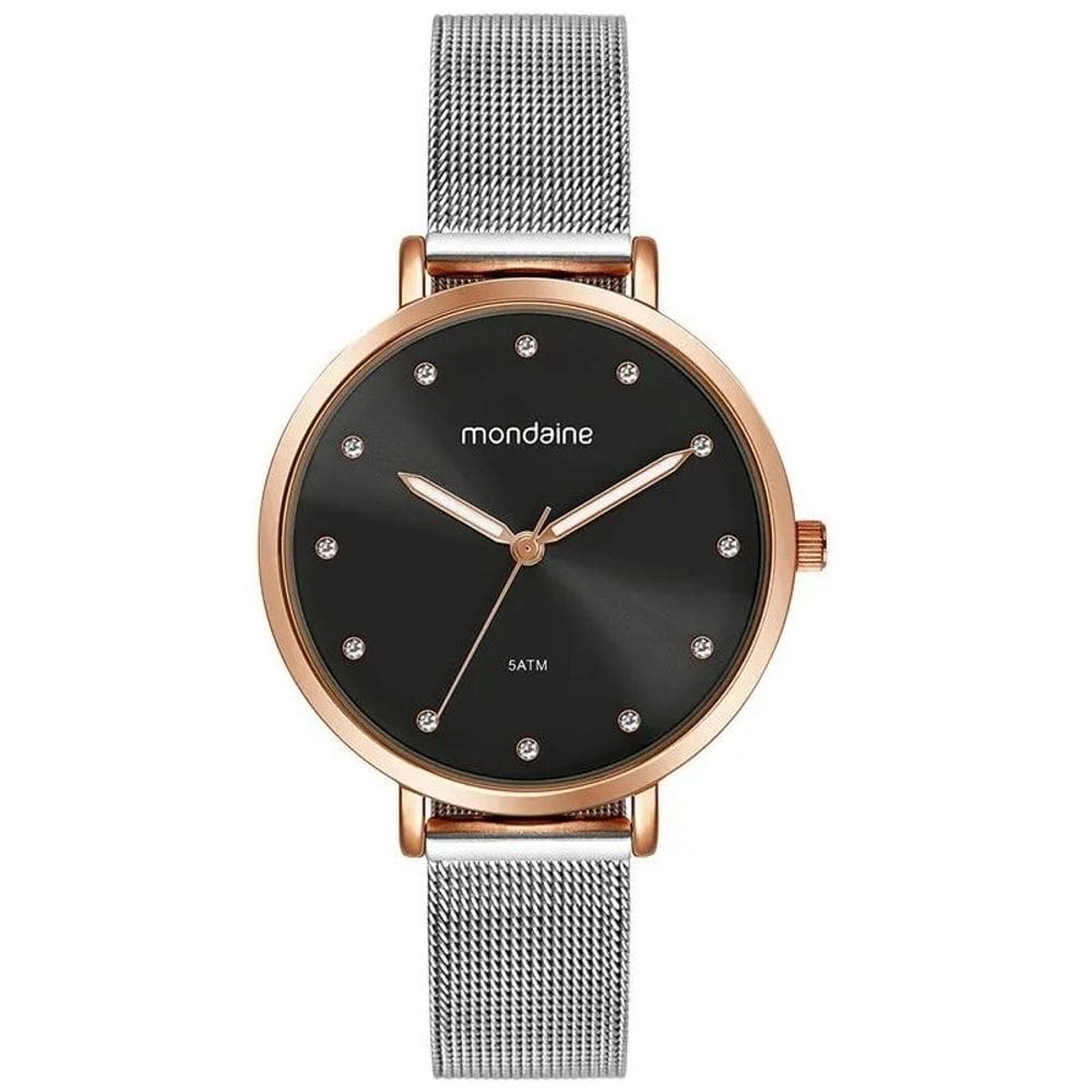 Relógio Feminino Mondaine Cristais Malha Prata com Rosé 32847LPMVGE2