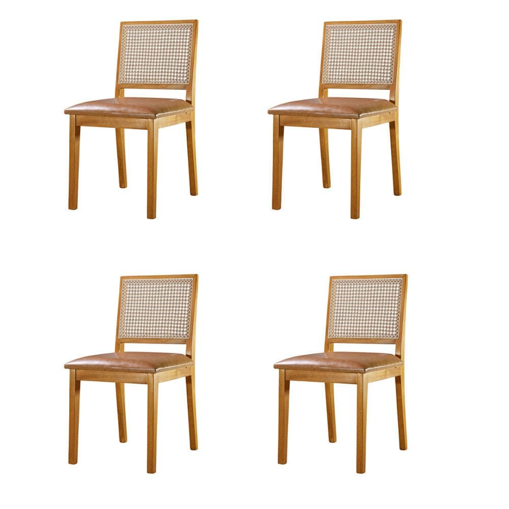Kit 4 Cadeiras de Telinha Atenas em Madeira Macica Tauari e Couro Caramelo
