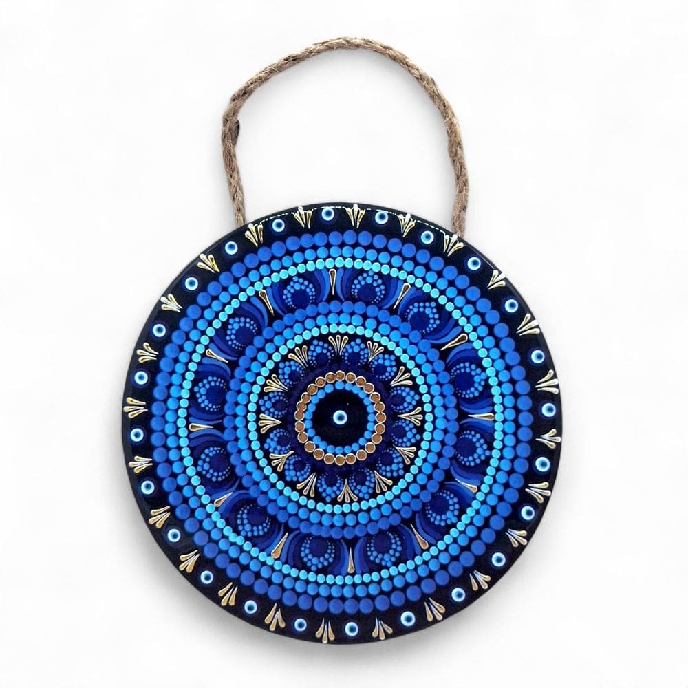 Enfeite de Parede Olho Grego Mandala Detalhes Dourado 22 cm