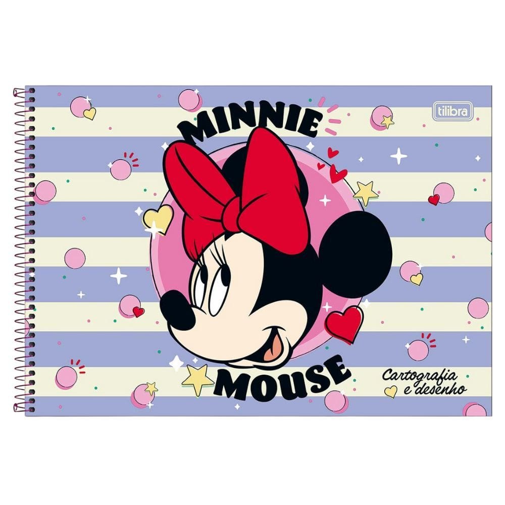 Caderno Espiral Cartografia e Desenho Minnie Mouse Capa Dura 80 Folhas e Adesivos - Tilibra