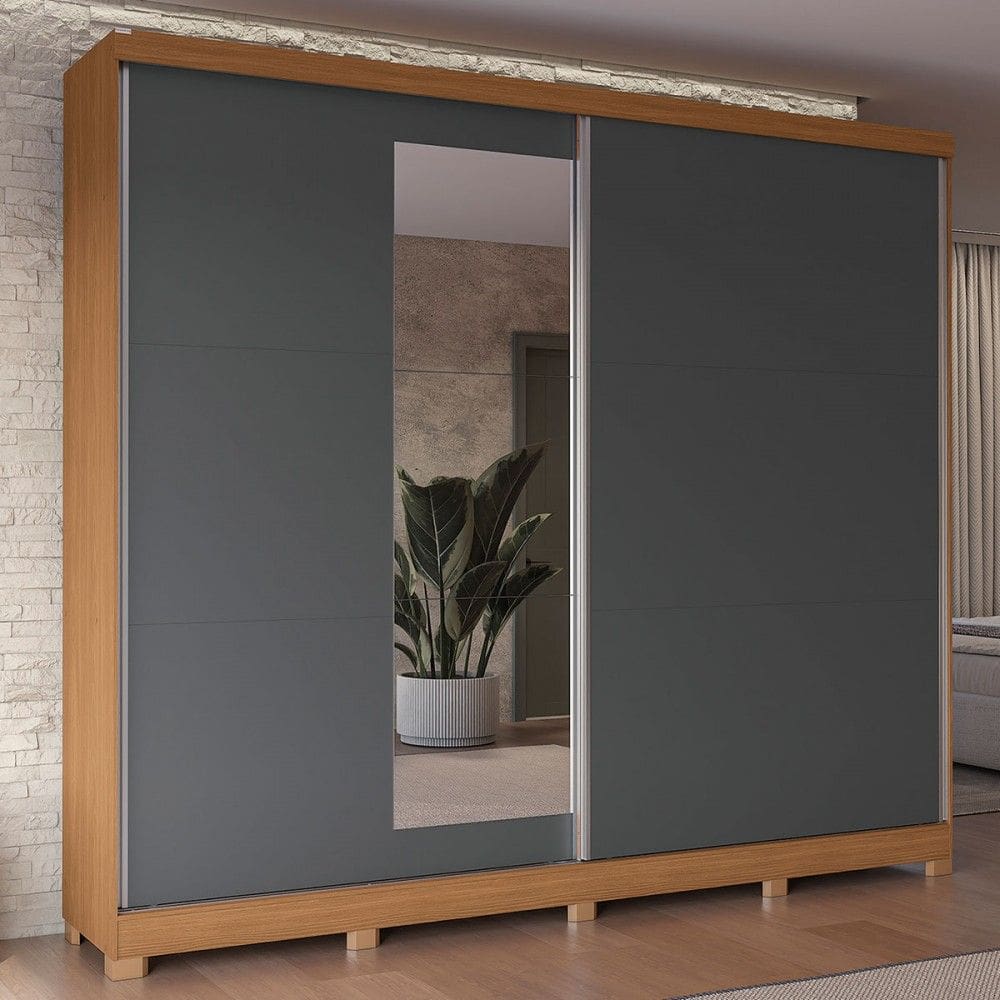 Guarda-Roupa Casal Villard 2 Portas 4 Gavetas com Espelho Flex Canela/Grafite - Kappesberg