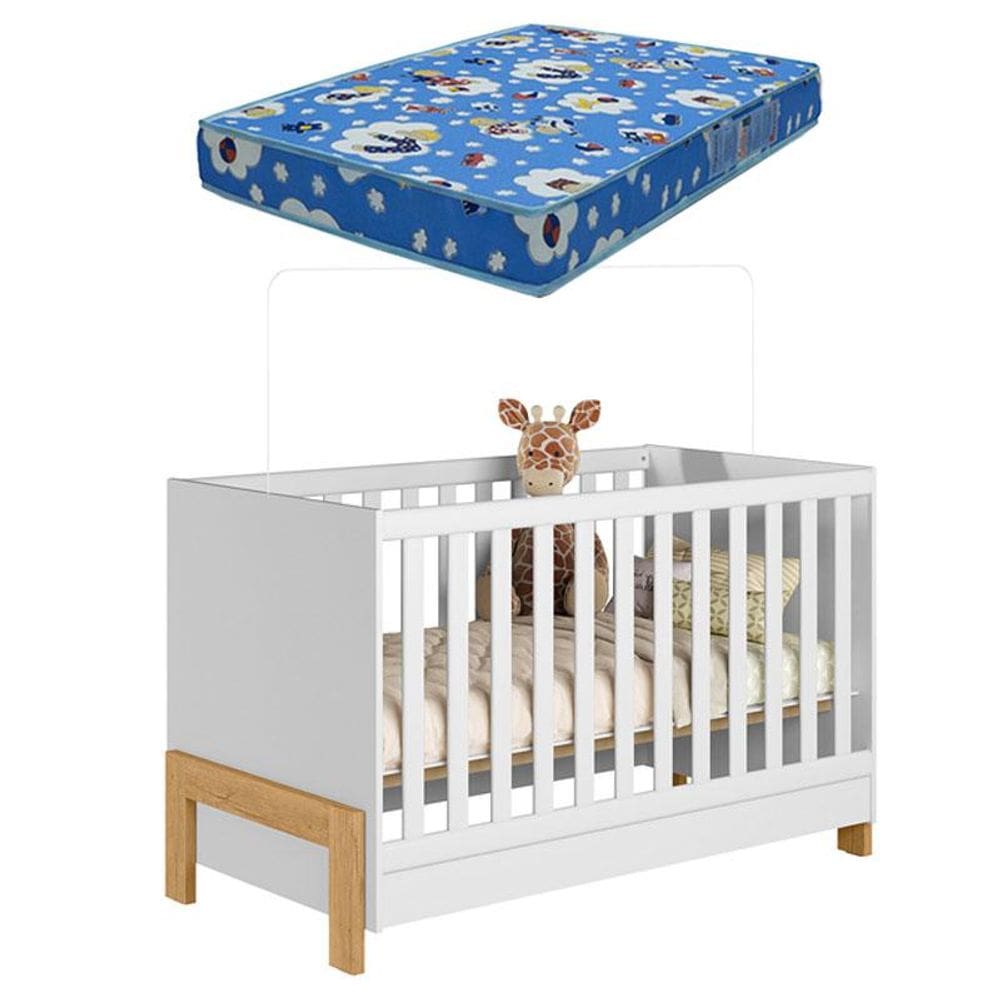 Berço Americano Mini Cama Fantasia 4300 Branco Acetinado com Colchão Tend Tudo  –  Qmovi