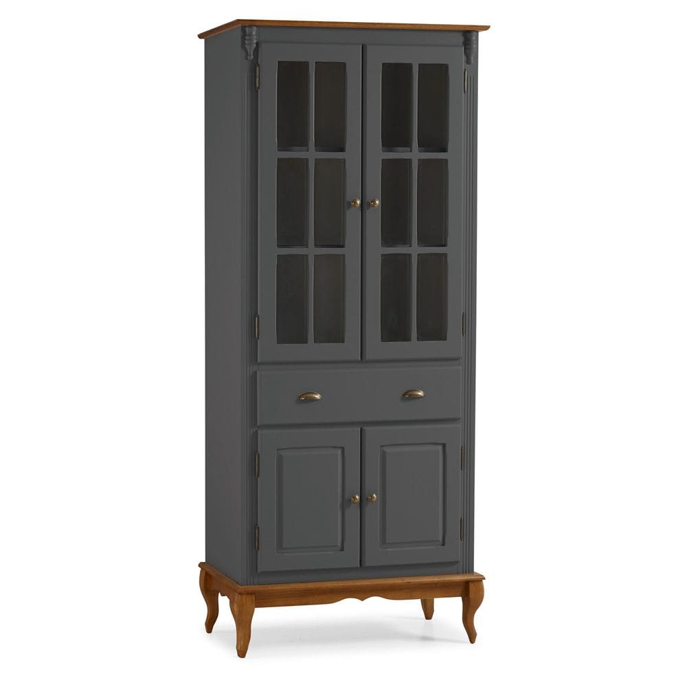 Cristaleira 4 Portas 3 Prateleiras e 1 Gaveta 60809 Hannover Linz Móveis - Cinza/Imbuia Glazer