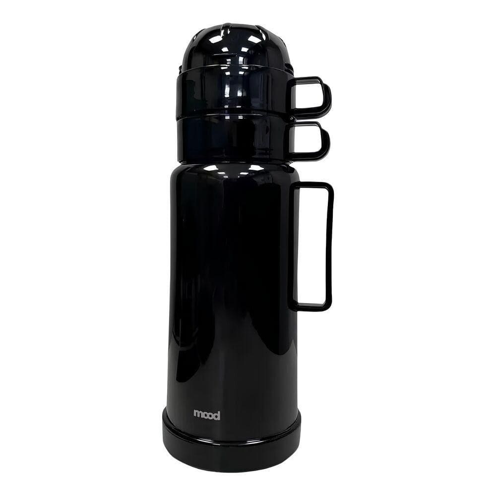 Conjunto Elegante De Garrafa Térmica Preta Com 2 Xícaras - 1l Para Momentos Inesquecíveis