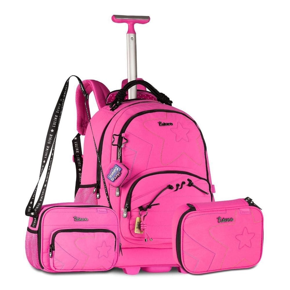 Mochila Luluca Com Lancheira E Estojo Box Kit Escolar Rosa