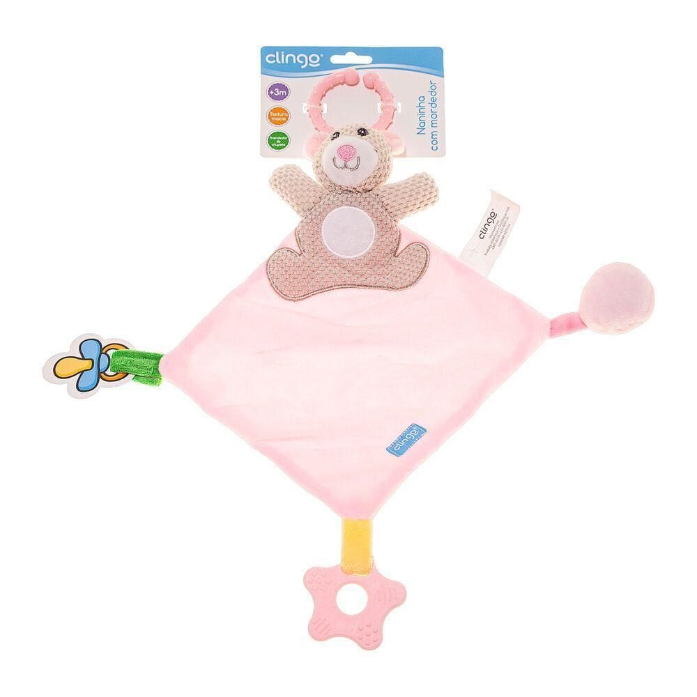 Urso Rosa Aconchegante Com Mordedor E Suporte Para Chupeta - Conforto E Diversão Para Bebês