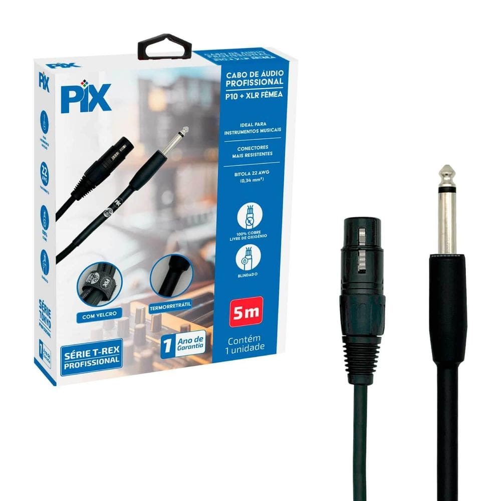 Cabo P10 Mono Para Xlr Fêmea 5 Metros Profissional