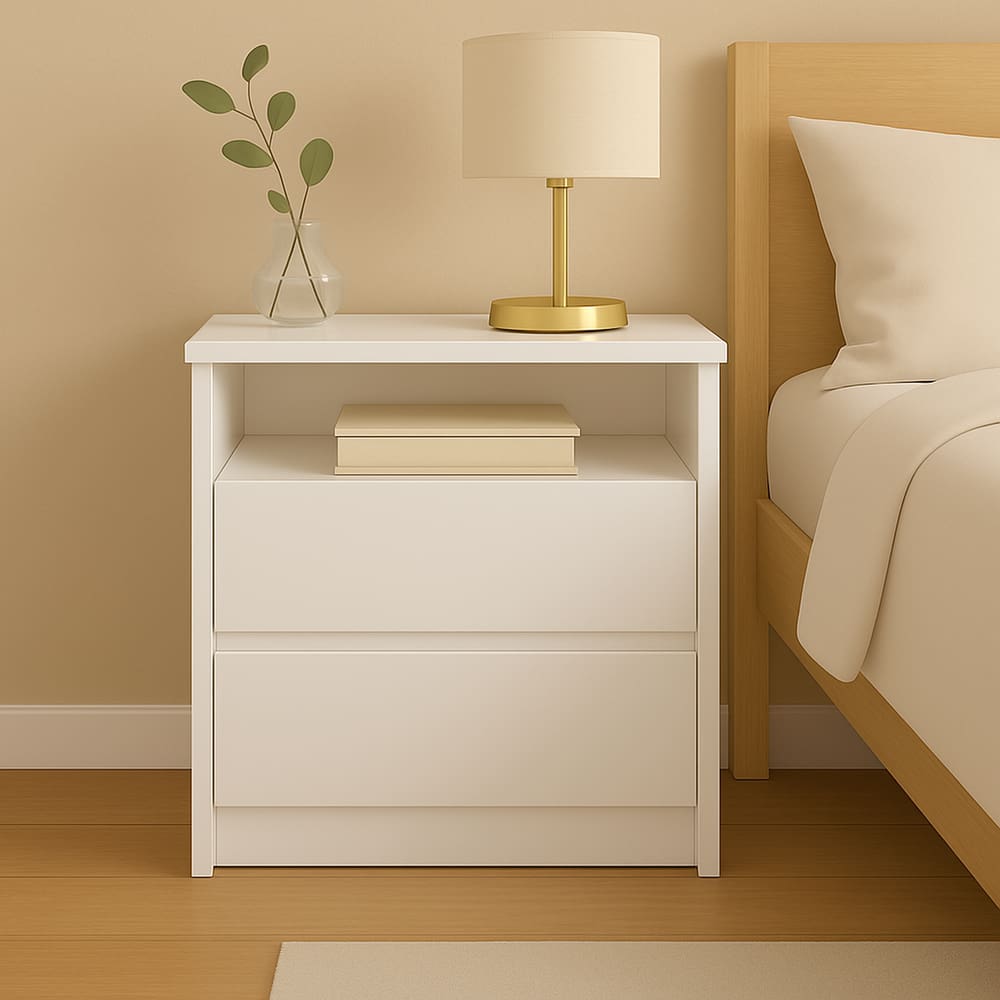 Mesa de Cabeceira 2 Gavetas 1 Nicho Branco