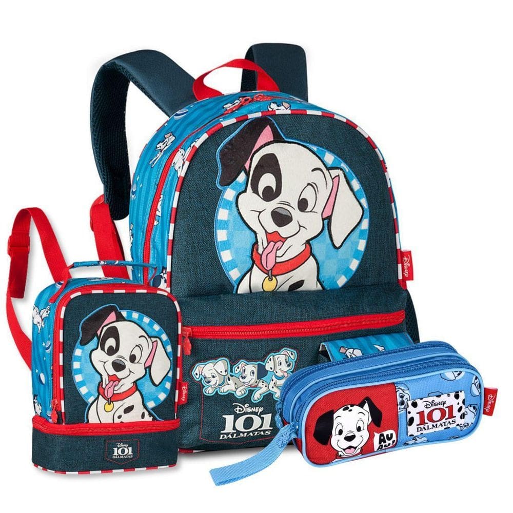 Mochila Costas 101 Dálmatas C Lancheira E Estojo Kit Escolar