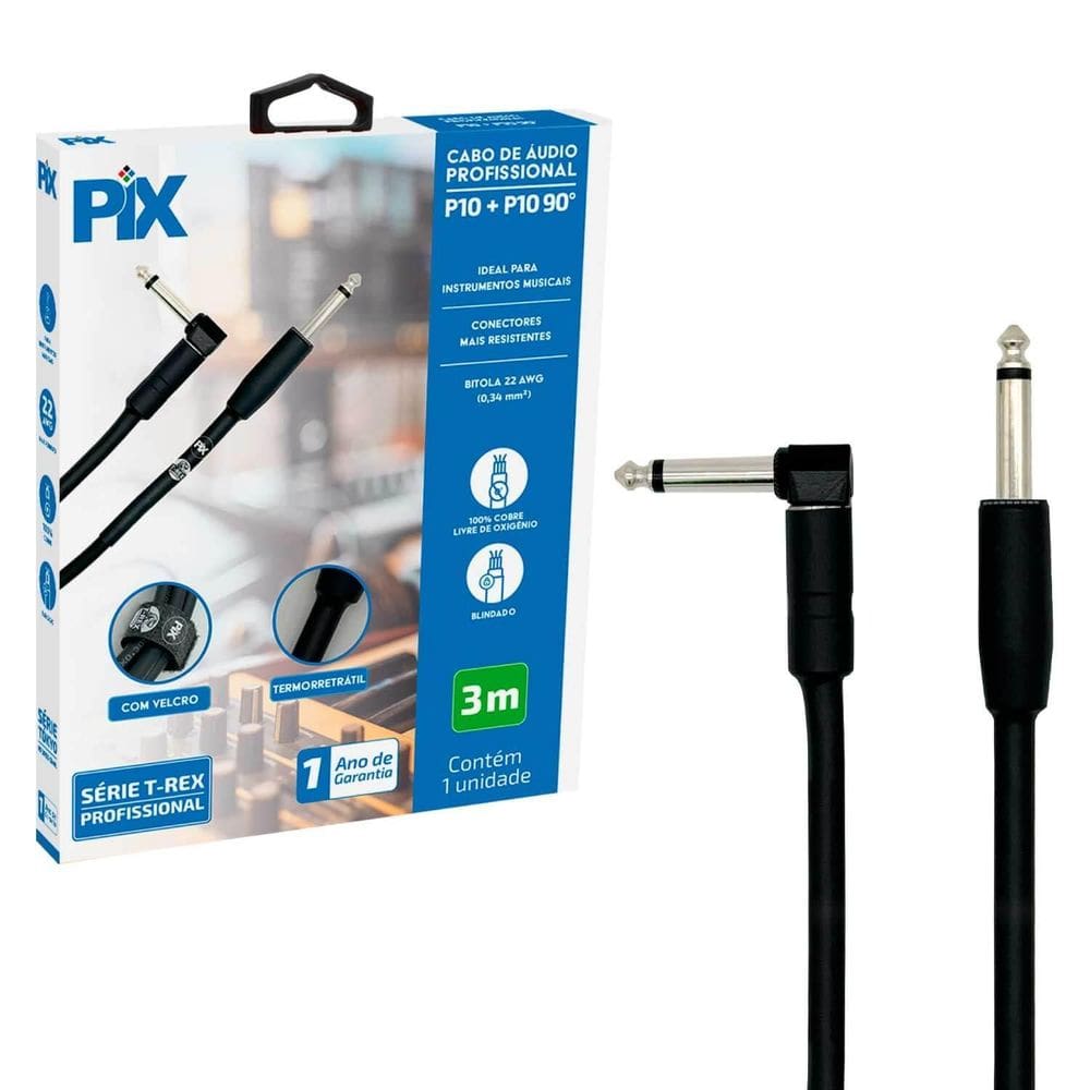 Cabo P10 + P10 90 Mono 100% Cobre Para Instrumentos 3 Metros