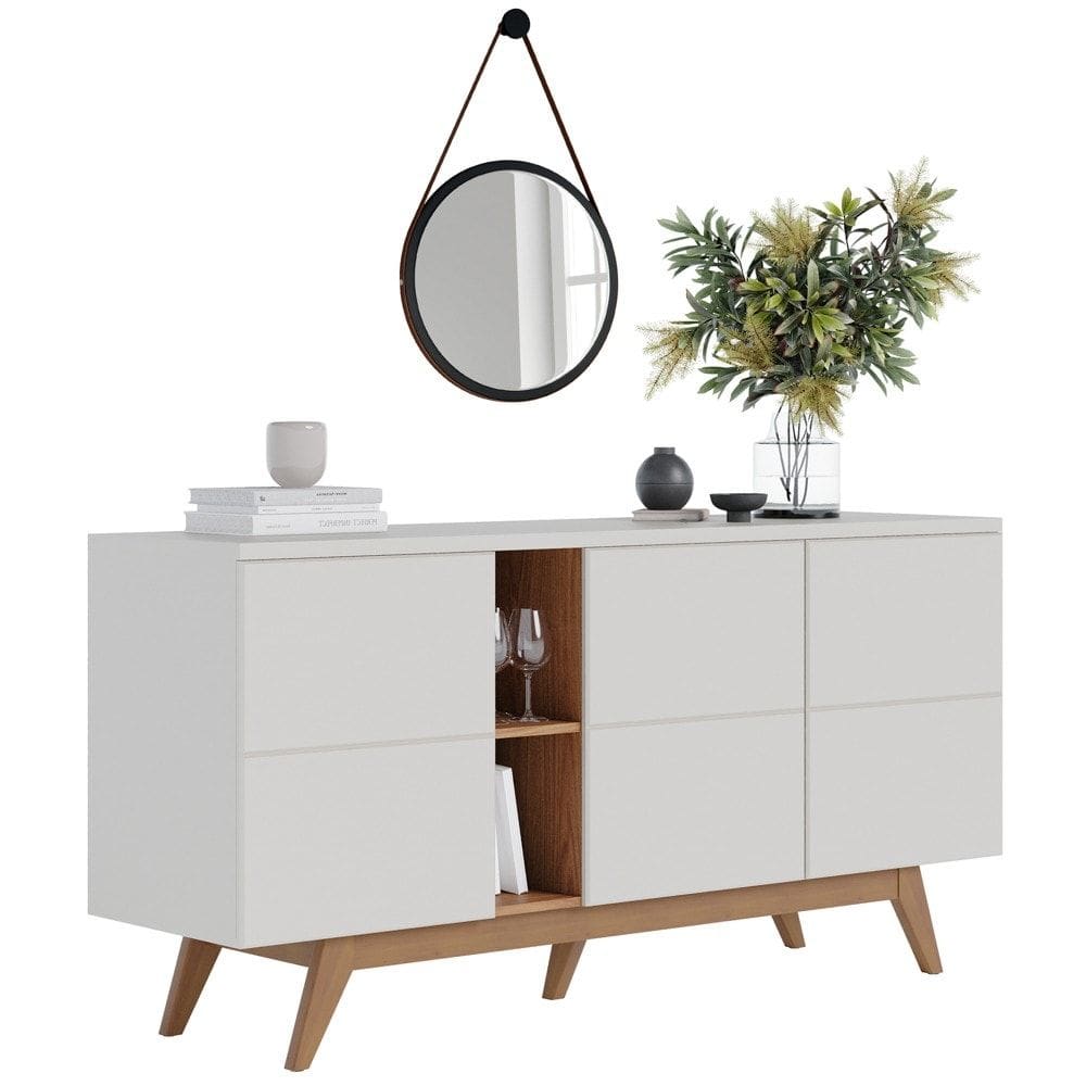 Balcão Buffet Rebeca Com Espelho Adnet 67cm C05 Off White/Freijó - Mpozenato