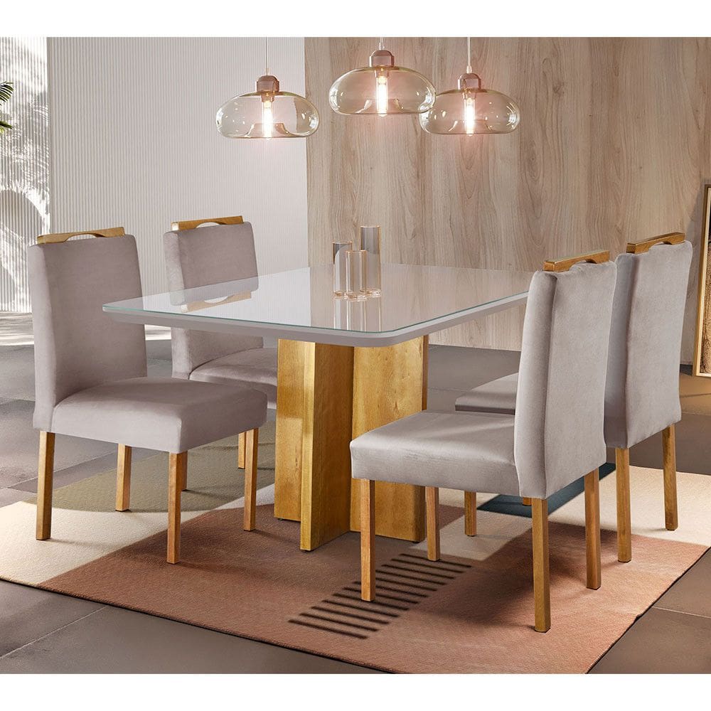 Conjunto Sala de Jantar Roma Mesa e Cadeiras Madeira Maciça Móveis Mundial